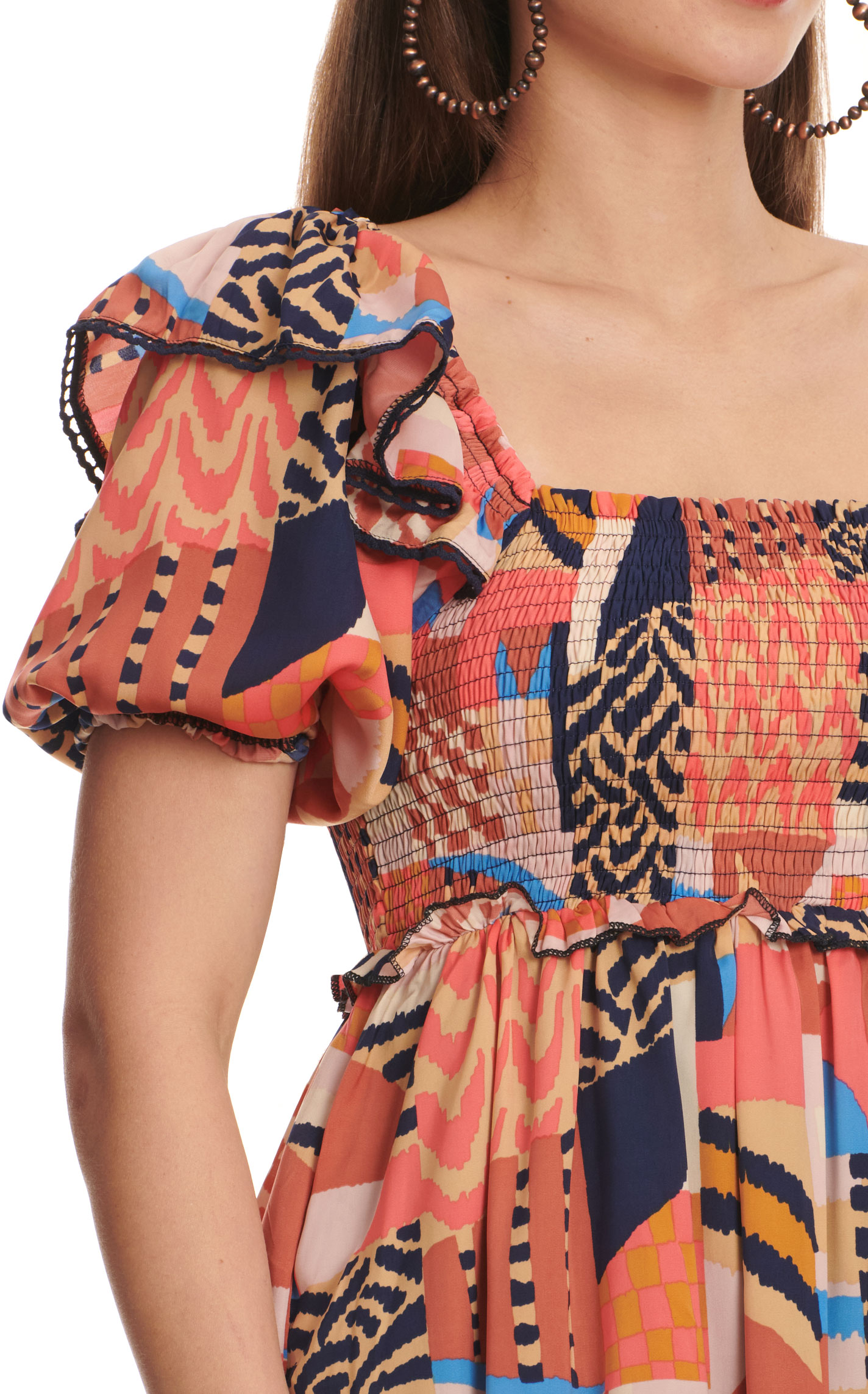 TCEC Women's Cinnamon Red & Navy Abstract Print Smocked Dress - Image 1