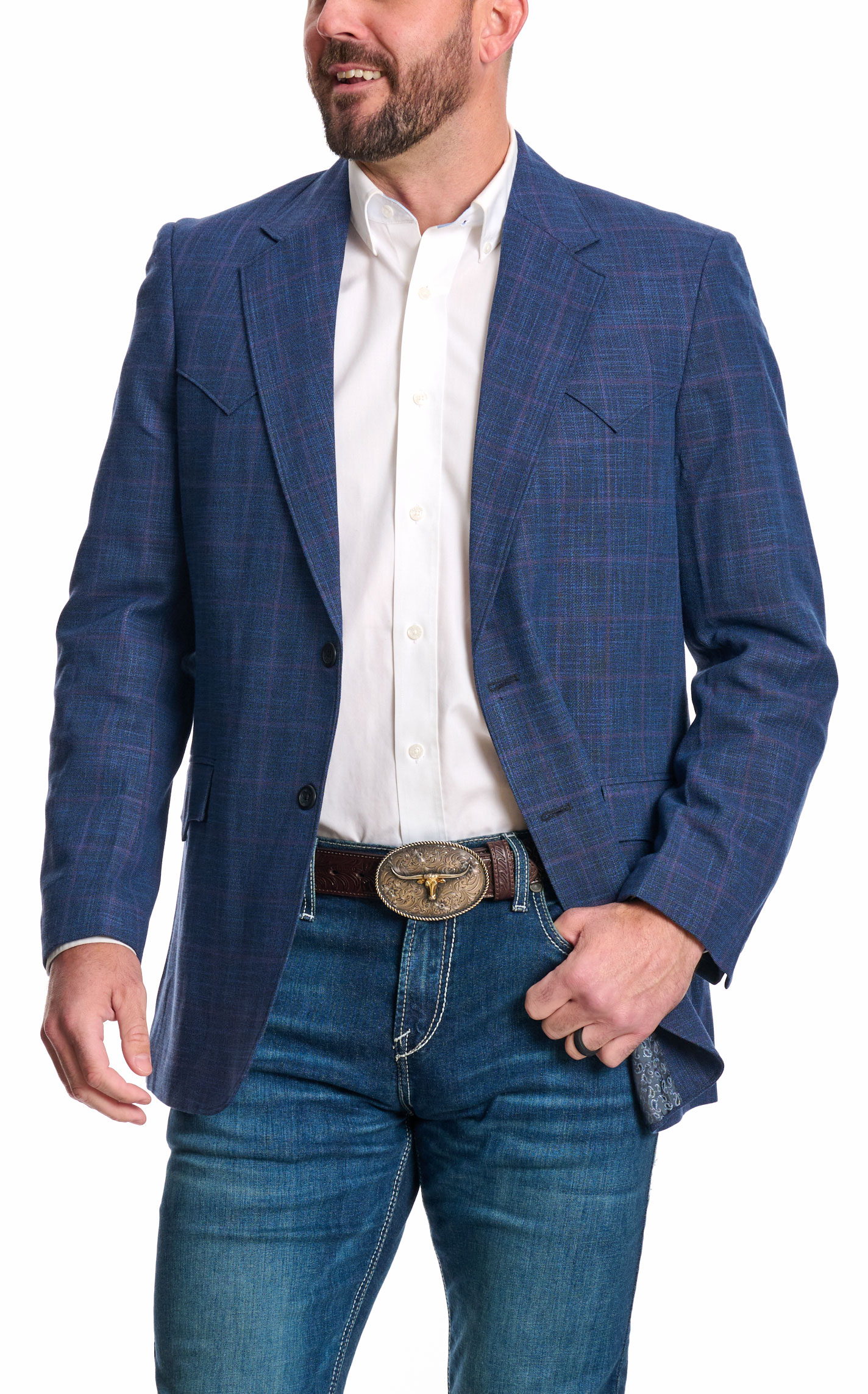 Circle S Men's Navy Lubbock Window Pane Plaid Sport Coat - Image 1