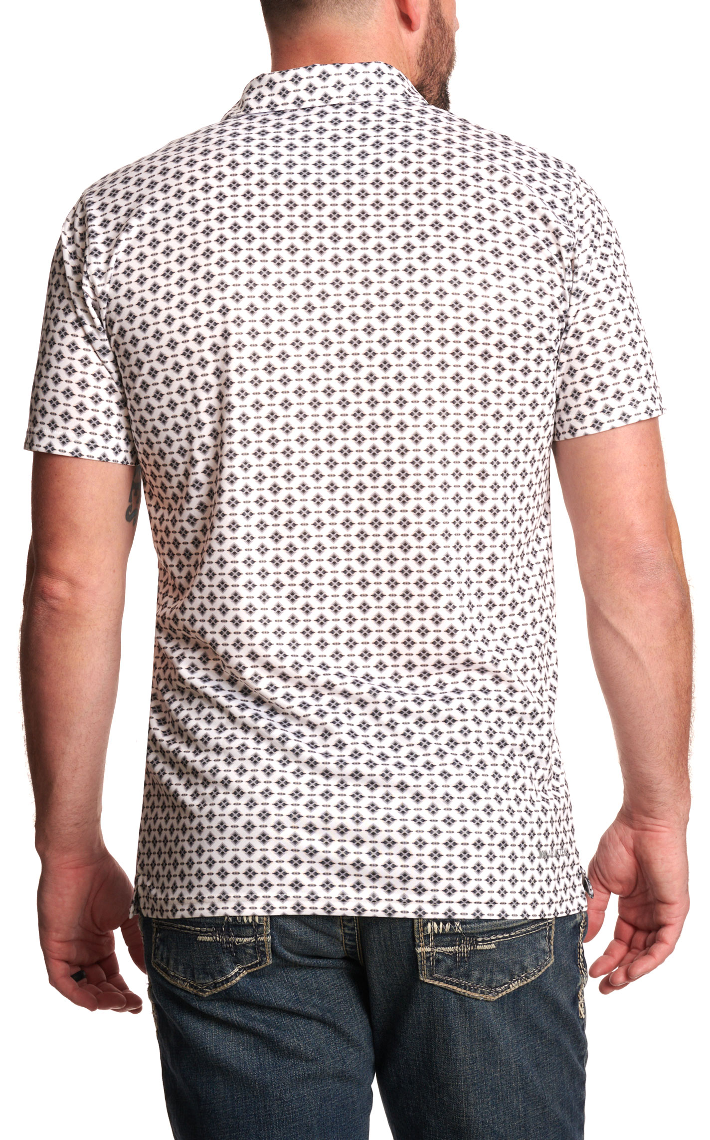 Ariat Men's White & Black Aztec Print Polo - Image 1