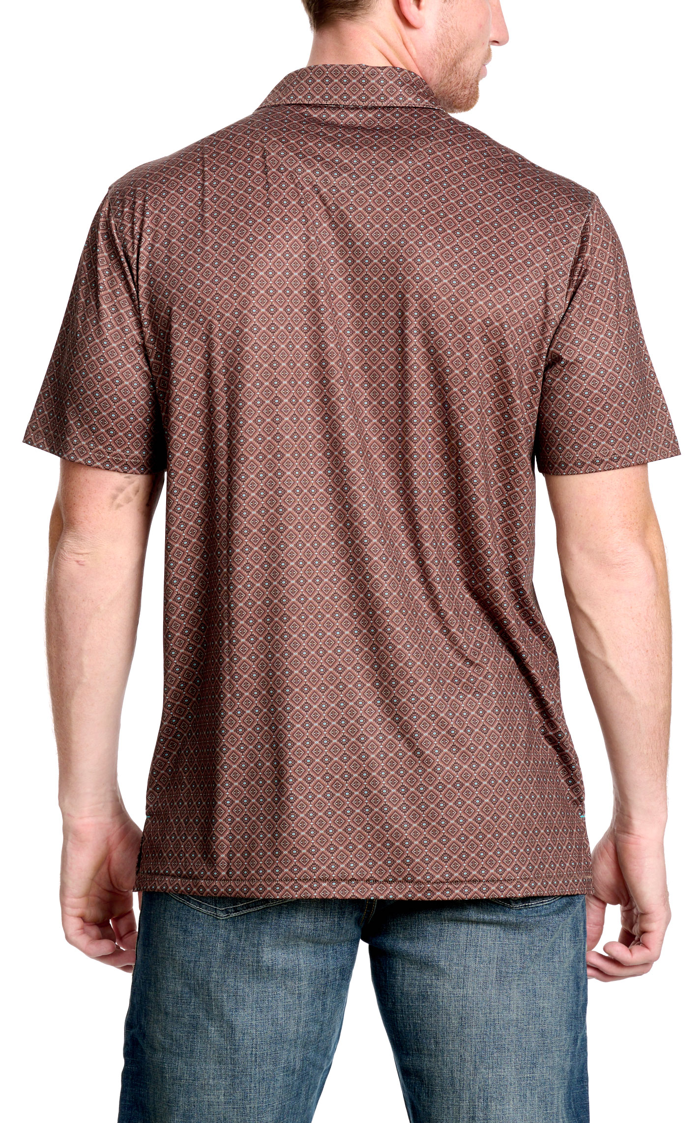 Rafter C Men's Dark Chocolate Geo Print Polo Shirt - Image 1