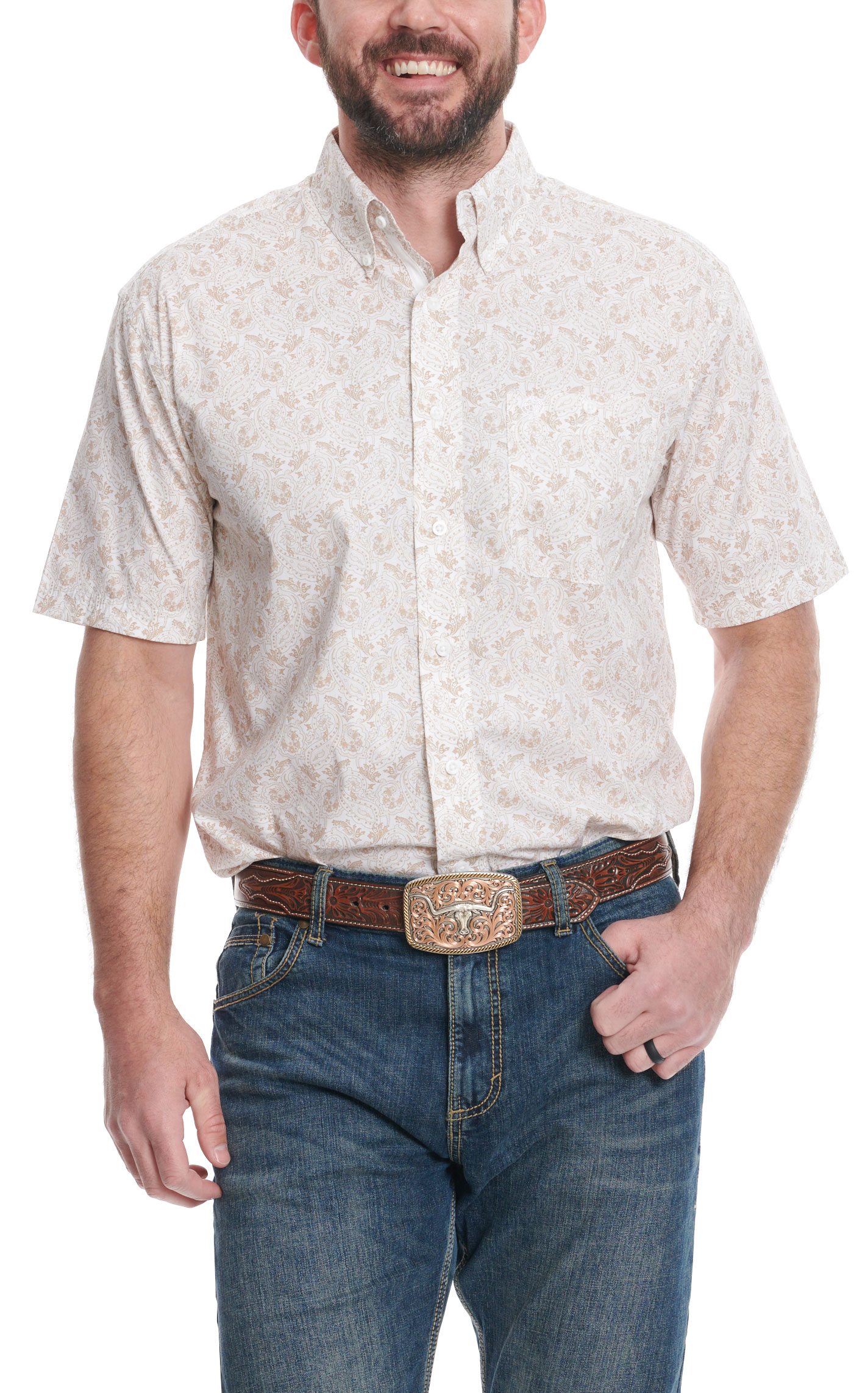 Wrangler Men's George Strait Collection Tan Paisley Western Shirt - Image 1