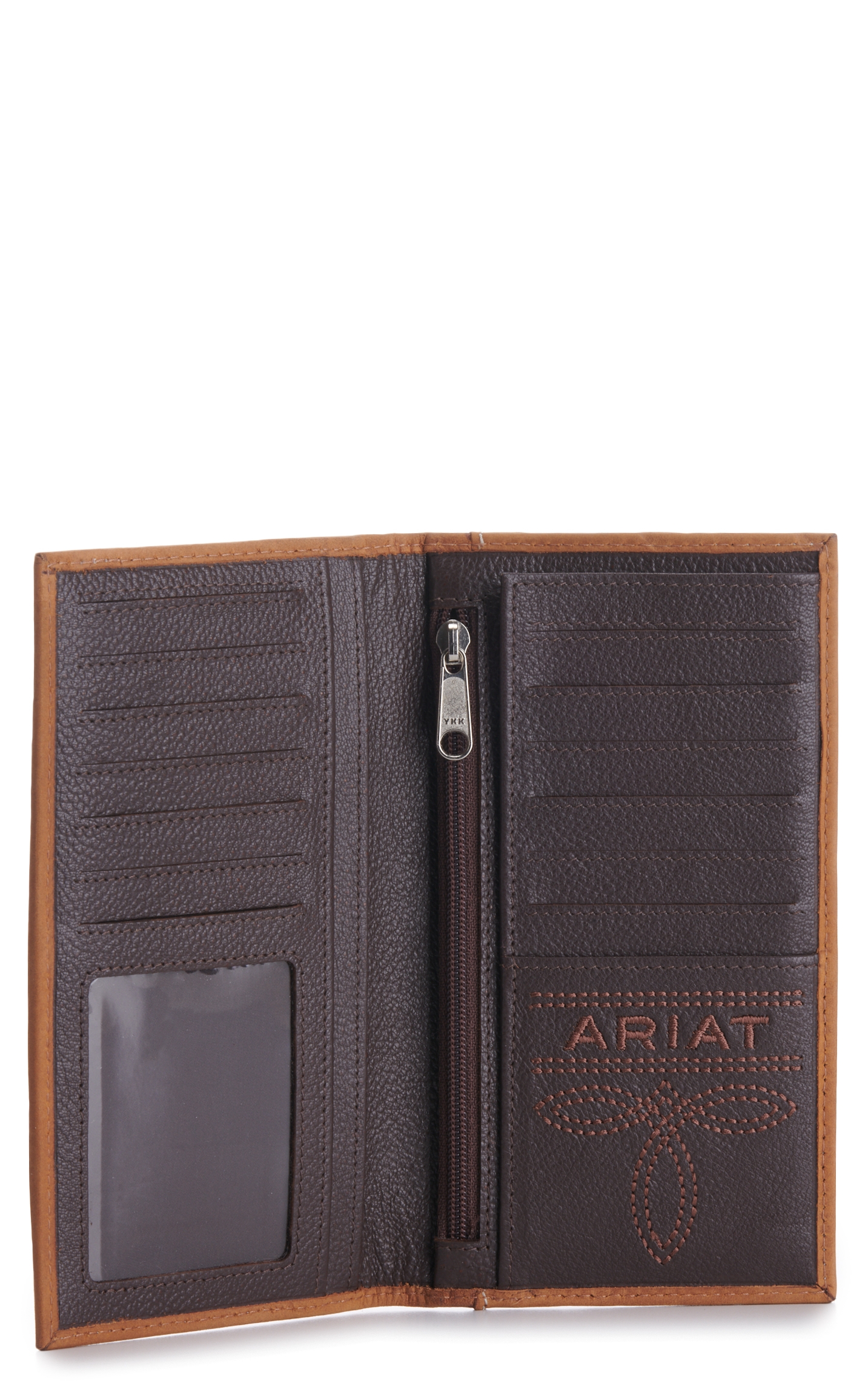 Ariat Men's Tan with Flag Patch Checkbook / Rodeo Wallet - Image 1