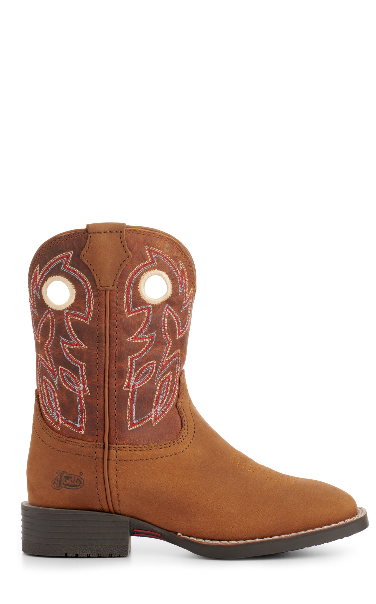 Justin Youth Bowline Junior Brown and Sunset Brown Wide Square Toe Cowboy Boots - Image 1