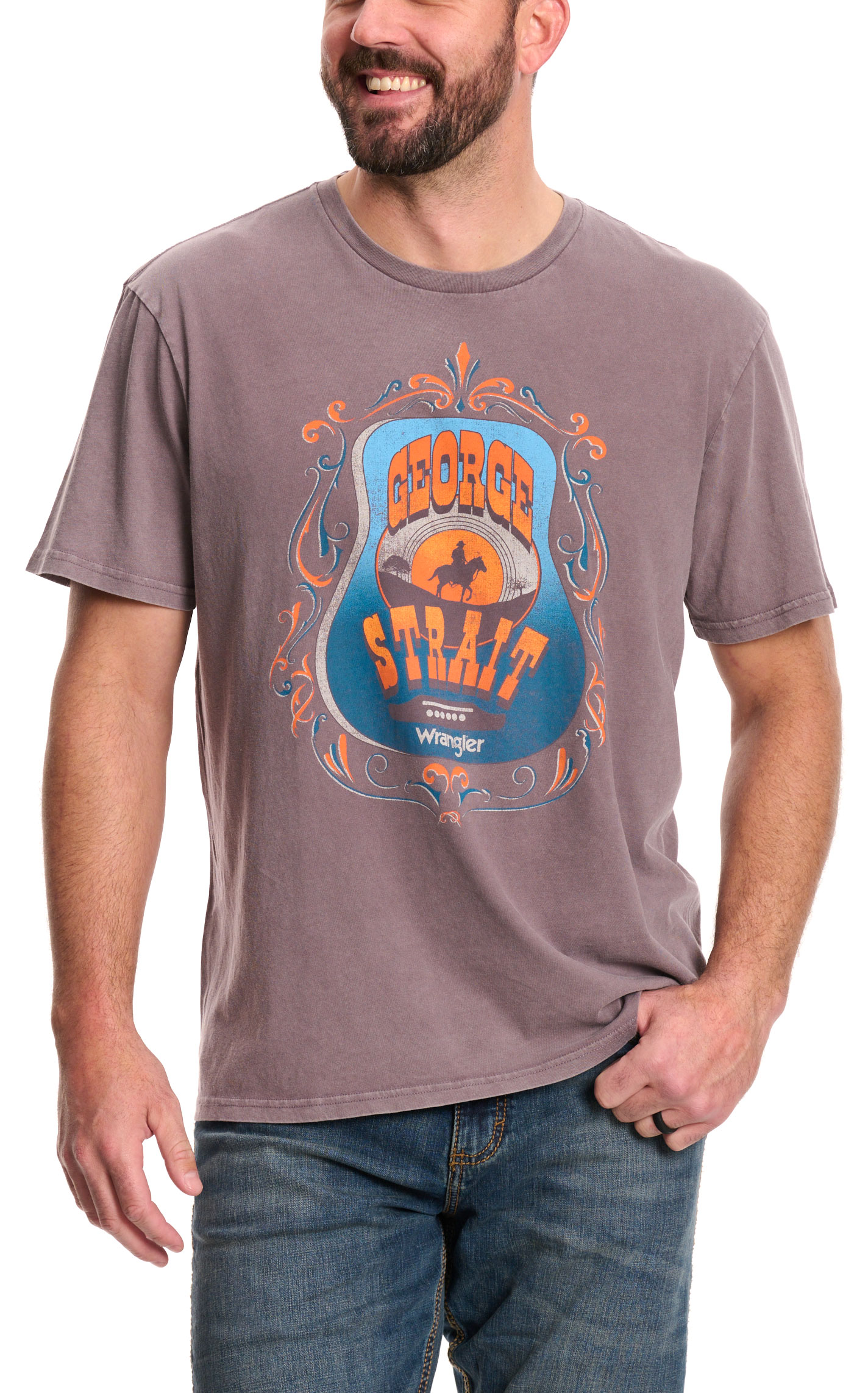 Wrangler George Strait Collection Men's Brown Guitar Graphic T-Shirt - Image 1