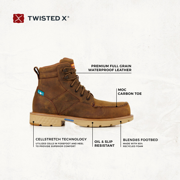 Twisted X Men's Golden Tan CellStretch Waterproof Round Nano Composite Toe 6\