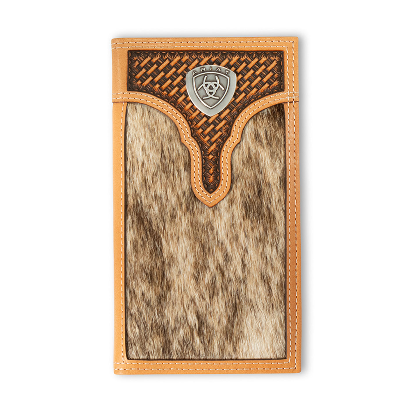 Ariat Natural Calf Hair & Basket Weave Rodeo Wallet - Image 1