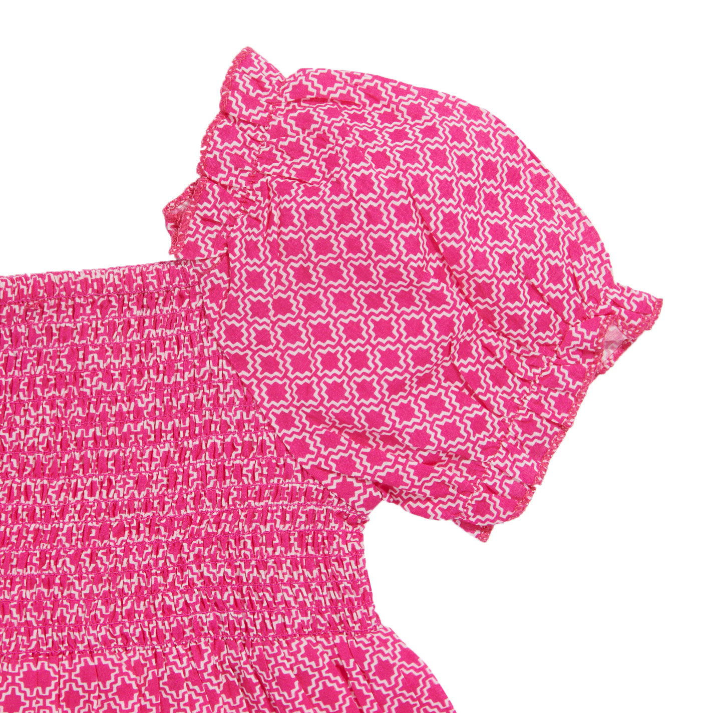 Rockin' C Girl's Pink Geo Print Smocked Top - Image 1