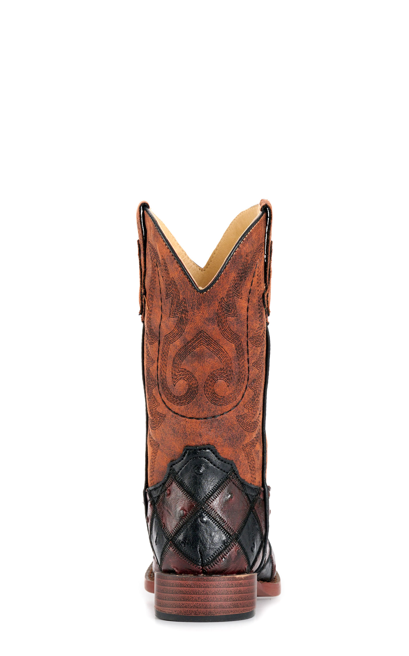 Roper Bird Blocks Youth Burgundy & Black Faux Ostrich Cowboy Boots - Image 1