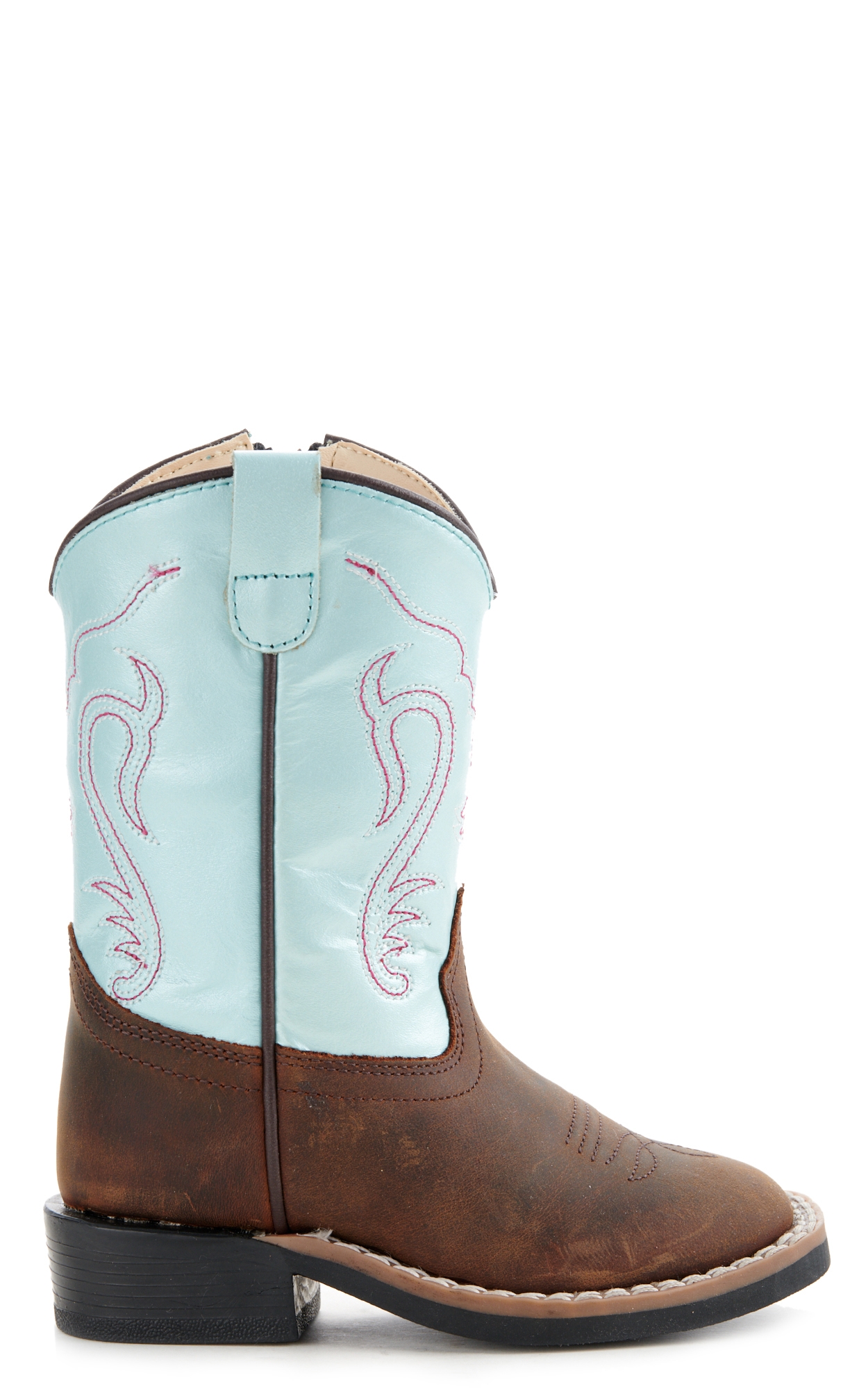Old West Toddler Brown and Irrid Blue Square Toe Cowboy Boots - Image 1