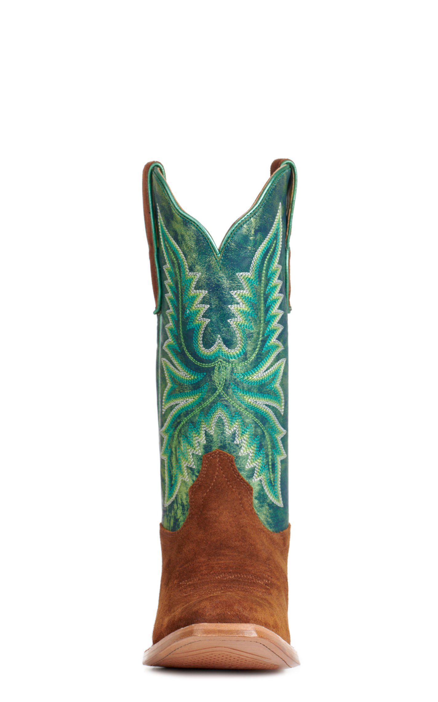 Ariat Women's Futurity Flash Brown Roughout and Metallic Green Punchy Square Toe Cowboy Boots - Image 1