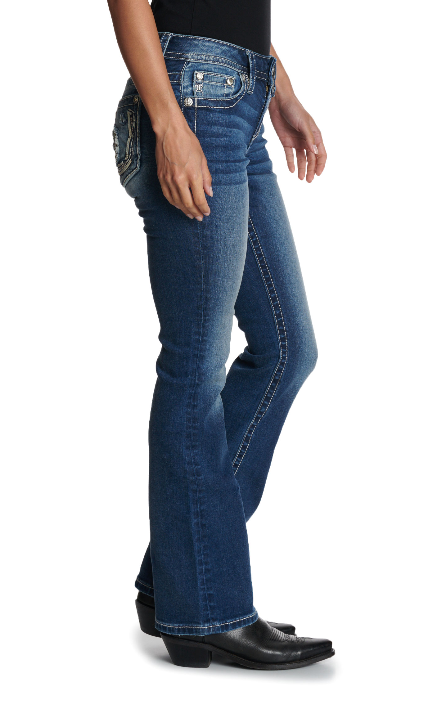 Miss Me Women's Horseshoe Aztec Medium Wash Mid Rise Bootcut Jeans - Image 1