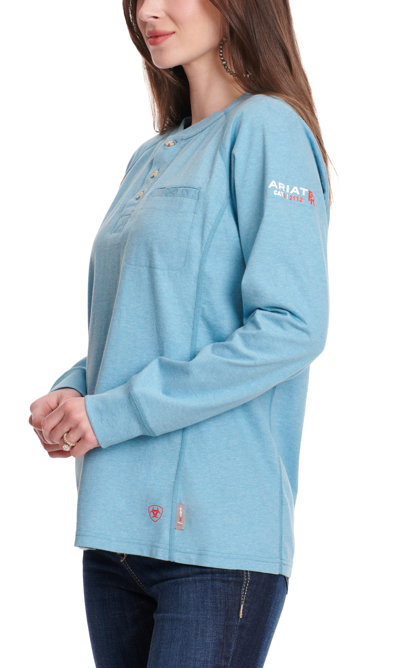 Ariat Women's Air Henley Space Dye Norse Blue Long Sleeve FR Work Shirt - Image 4