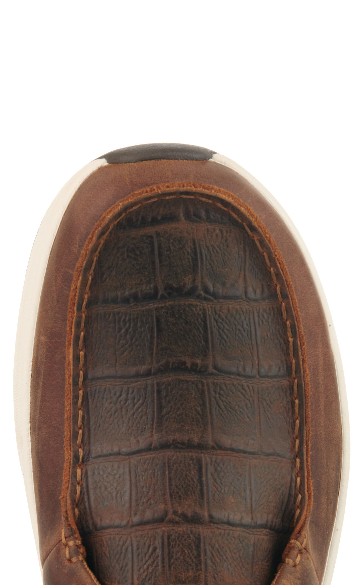 Ariat Men's Buckeye Distressed Brown with Tan Crocodile Print Foot Moc Toe Casual Shoes - Image 1