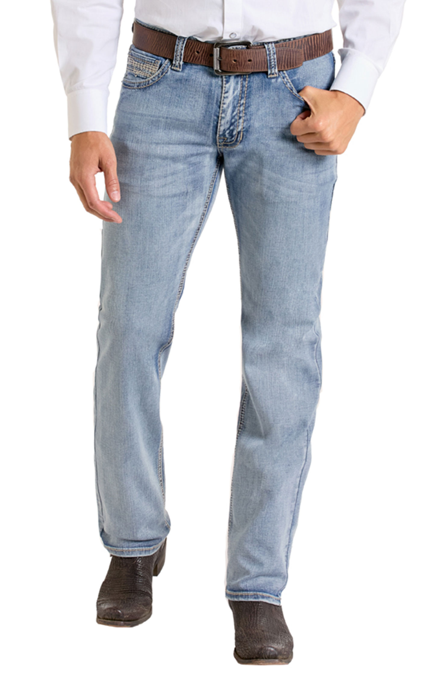 Rock & Roll Denim Men’s Revolver Light Wash Slim Straight Jeans - Image 1