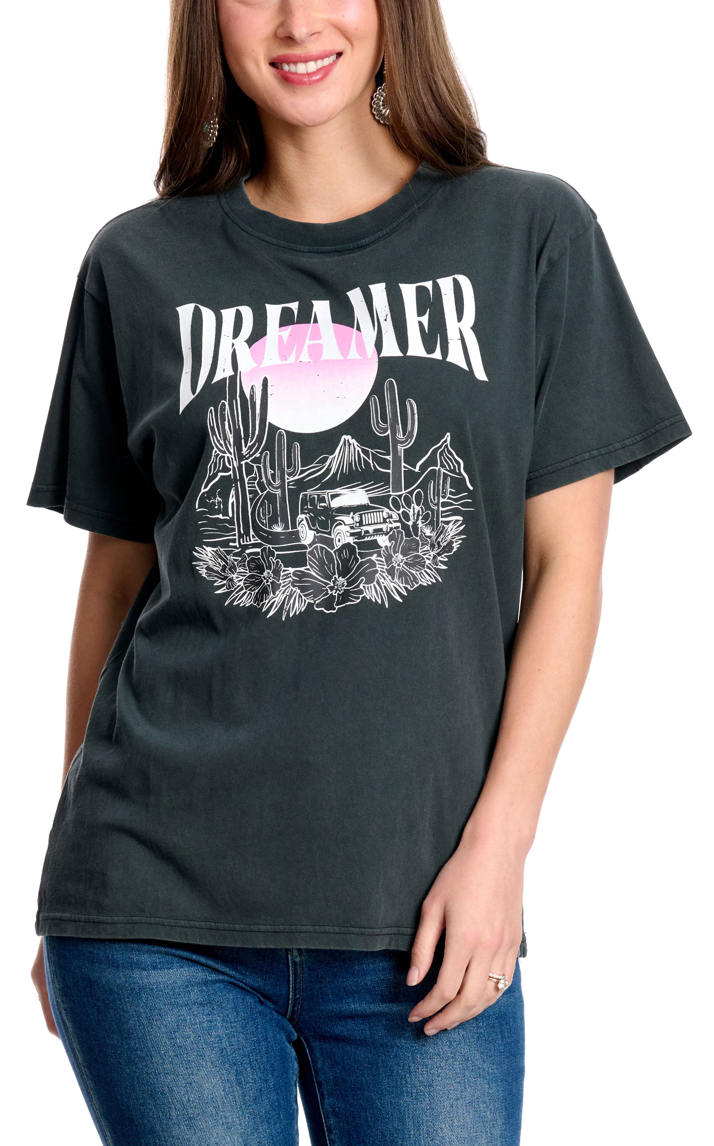 Jadelynn Brooke Women's Black & Pink Dreamer Desert Jeep T-Shirt - Image 1