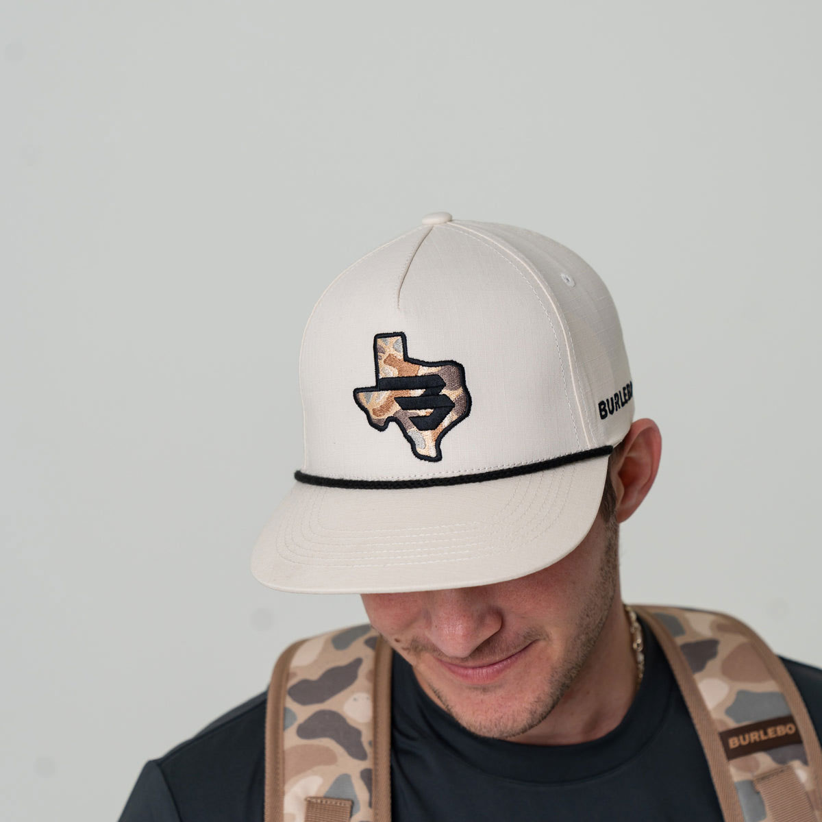 Burlebo White Texas & Flying B Embroidered Five Panel Curved Bill Cap - Image 1