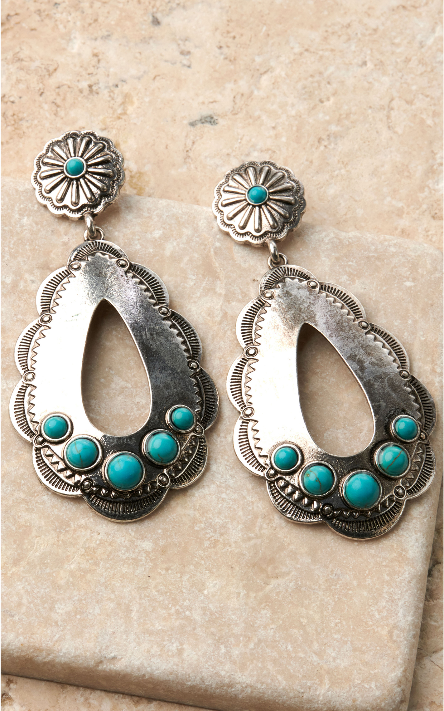 Silver Strike Silver Oval with Turquoise Stones Earrings - Image 1