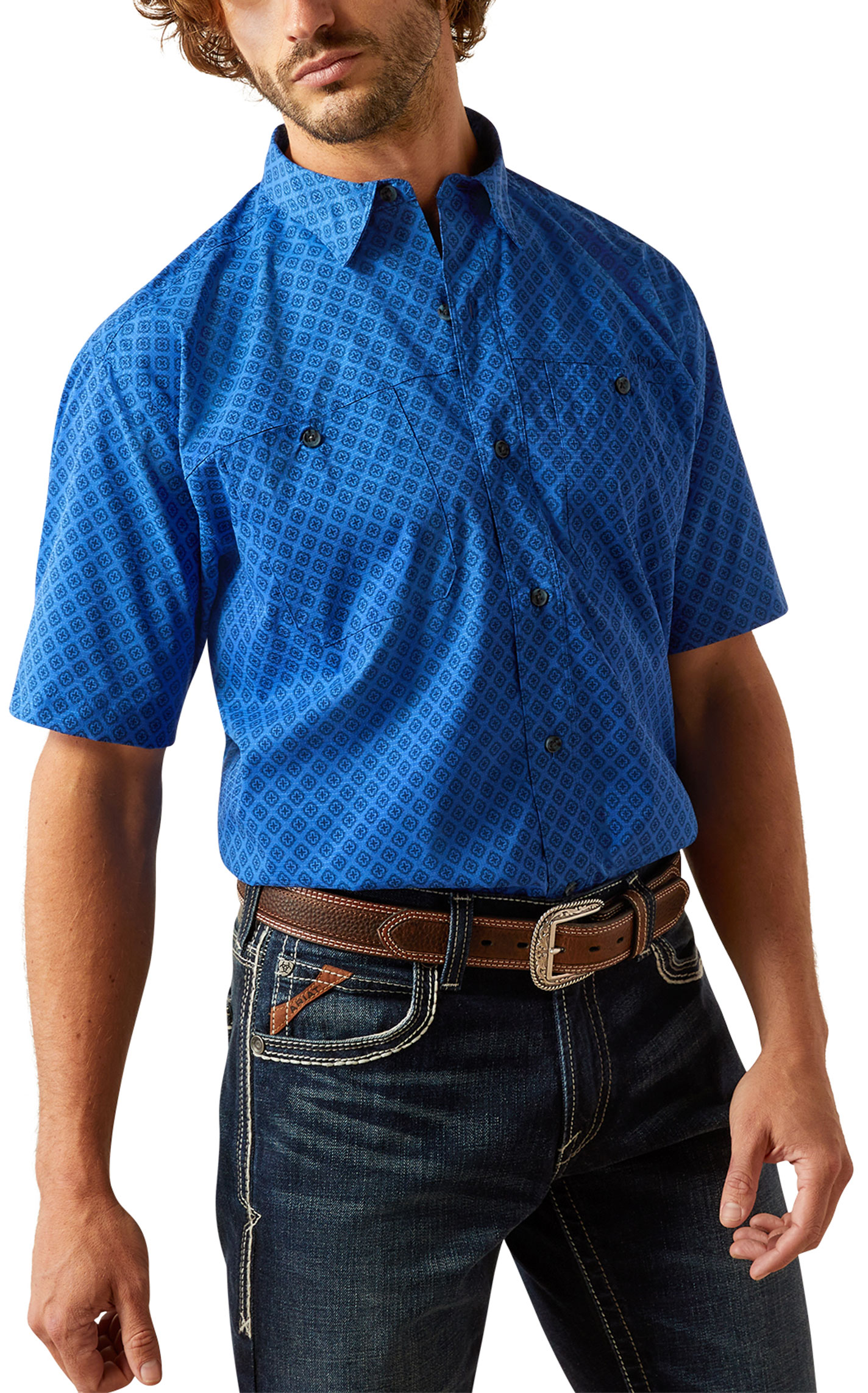 Ariat 360 Airflow Royal Blue Geo Print Button Down Shirt - Image 1