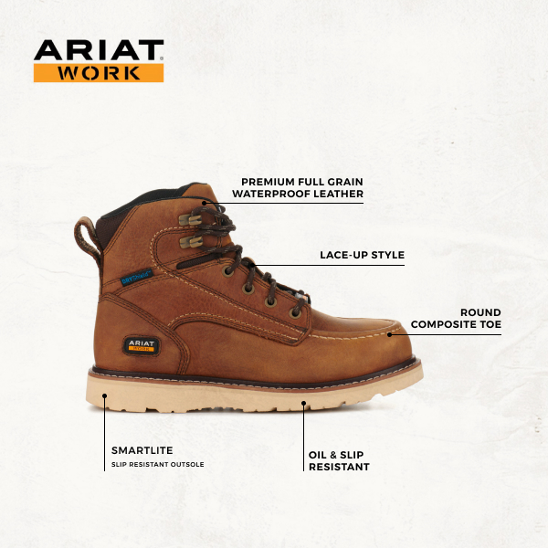Ariat Women's Rebar Wedge Antique Brown Waterproof Round Composite Toe Lace Up Work Boots - Image 1