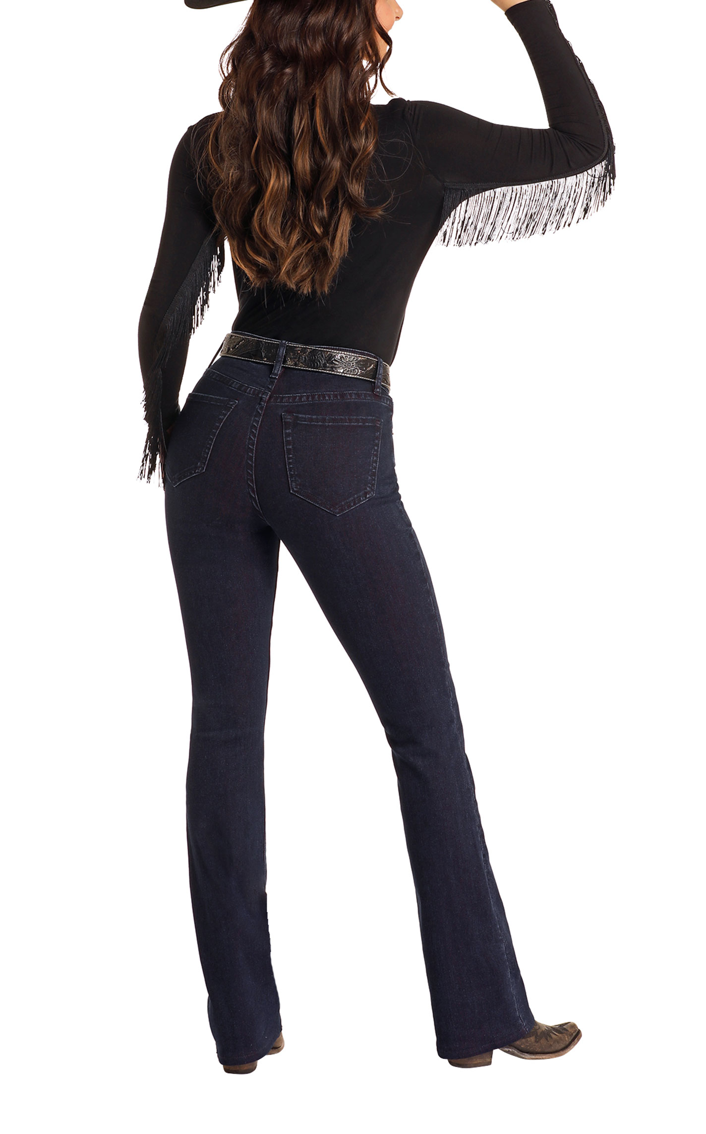 Rock & Roll Denim Women's Dark Wash Red Contrast Cuff Boot Cut Jeans - Image 1