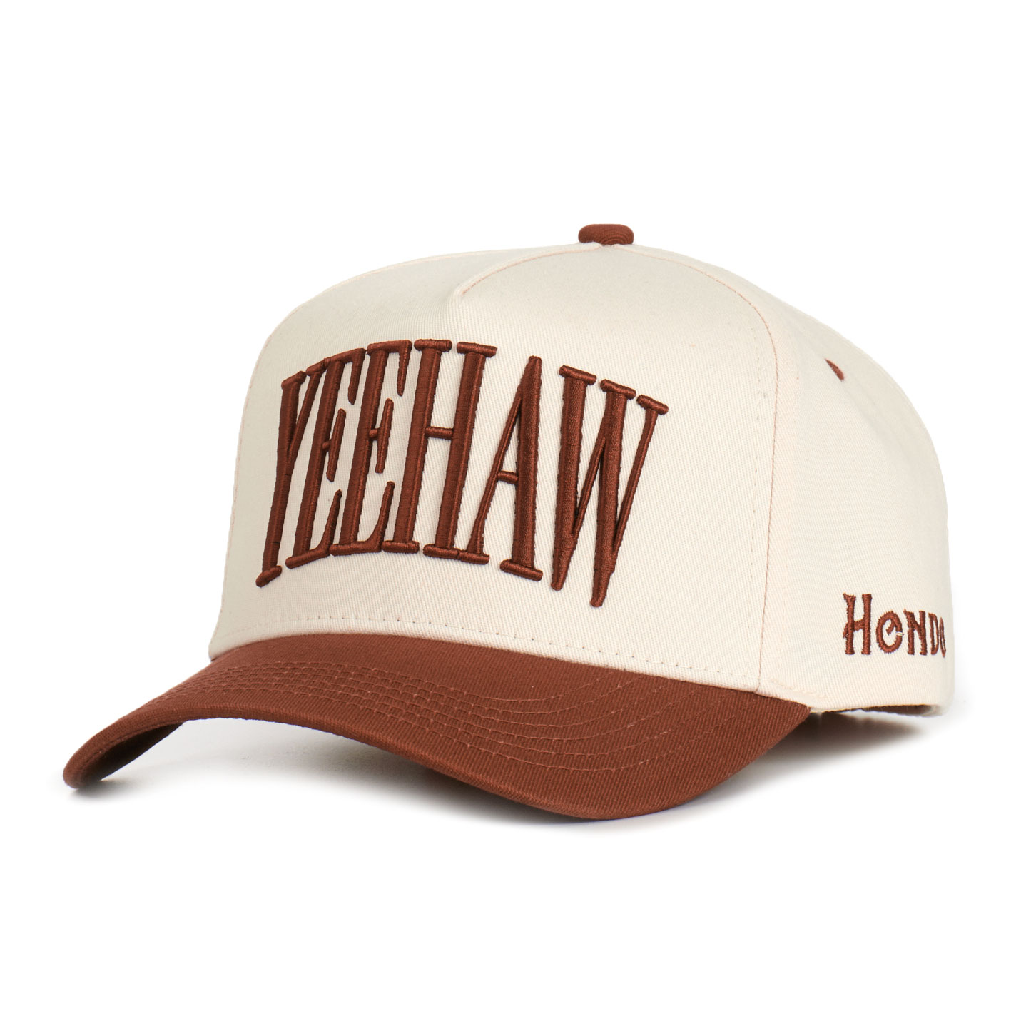 Hondo Cream and Brown Saddle Yeehaw Embroidered Snapback Cap - Image 1