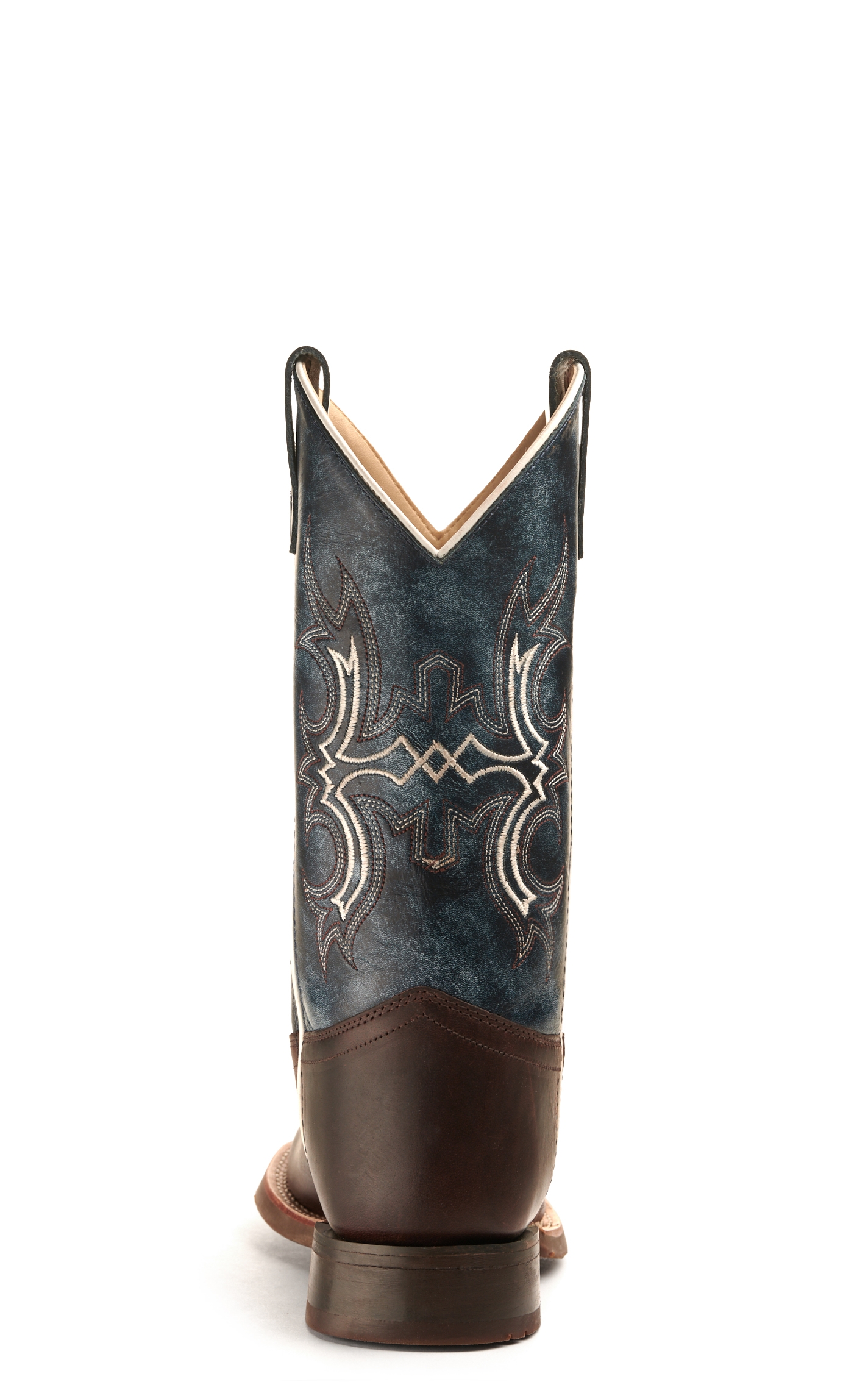 Old West Youth Dark Brown and Wipe Out Blue Wide Square Toe Cowboy Boot - Image 1