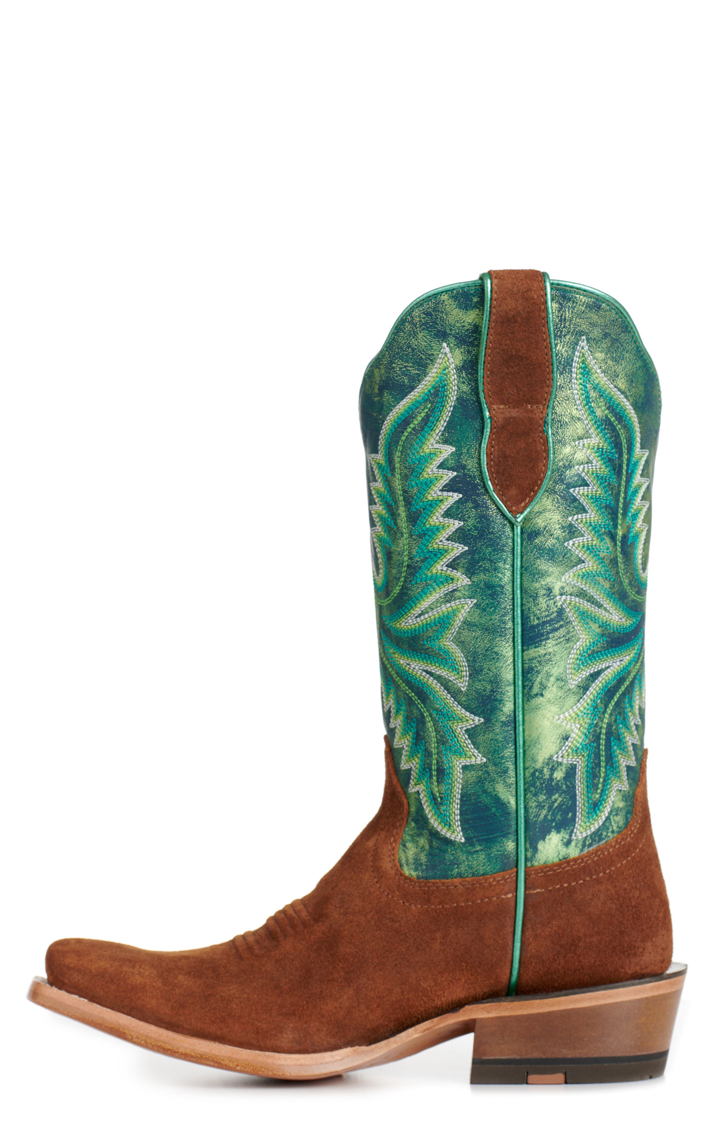 Ariat Women's Futurity Flash Brown Roughout and Metallic Green Punchy Square Toe Cowboy Boots - Image 1