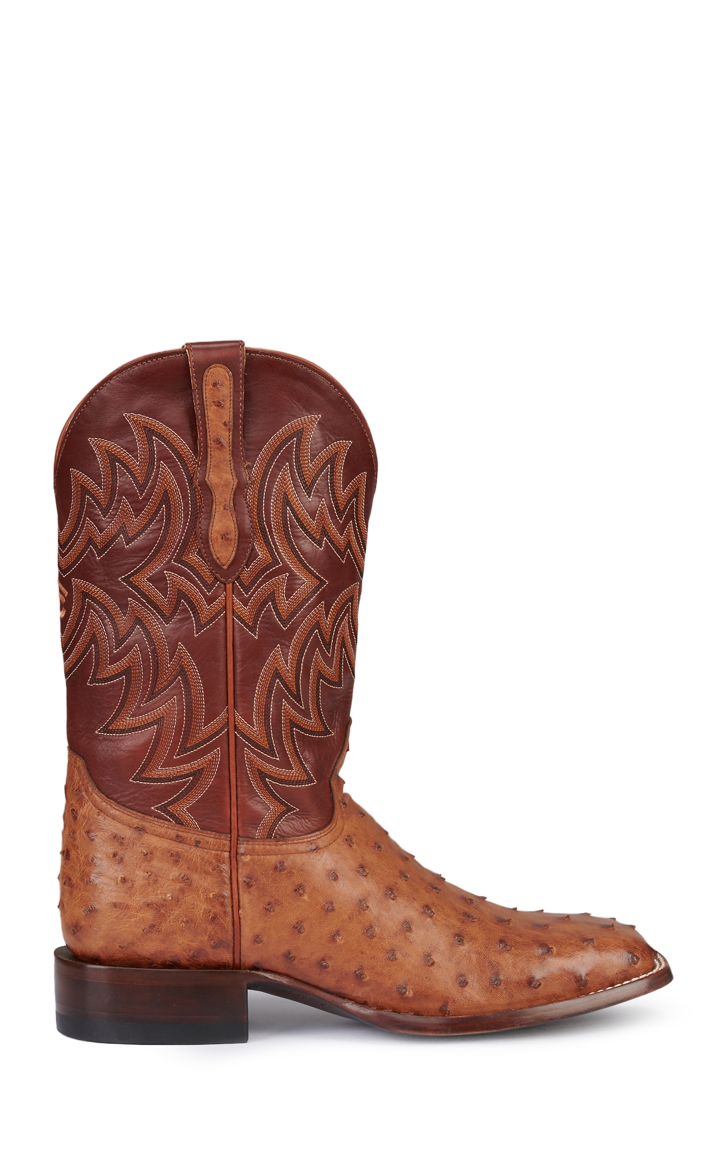 Cavender's Men's Orange and Cognac Full Quill Ostrich Rafter C Wide Square Toe Exotic Cowboy Boots - Image 1
