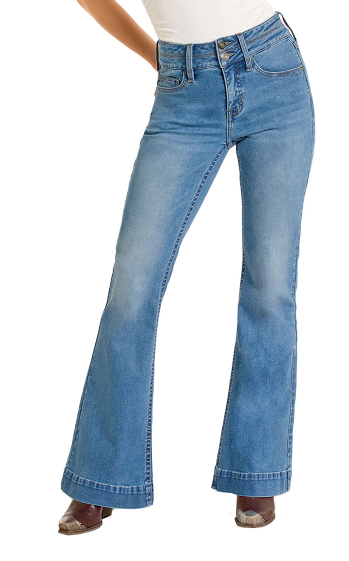 Rock & Roll Denim Women's Extra Stretch Double Waistband Trouser Leg Jeans - Image 1