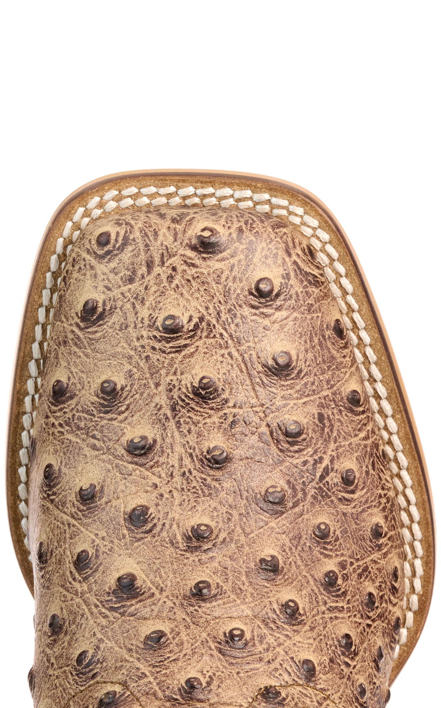 Cavender's Kids' Sand Ostrich Print and Blue Wide Square Toe Cowboy Boots - Image 1