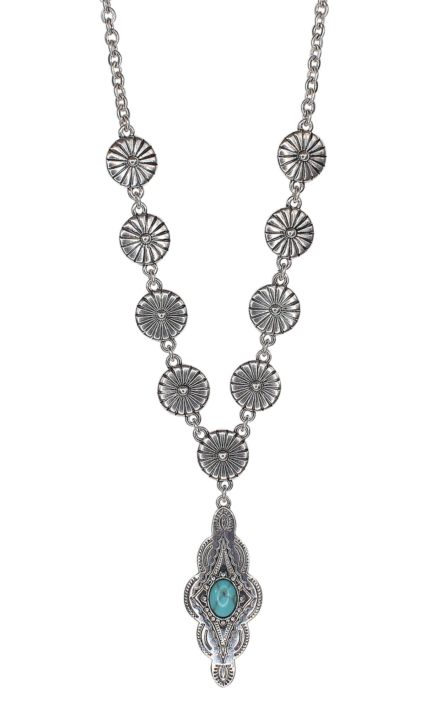 Justin Etched Silver Sunbursts & Diamond Concho Necklace - Image 1