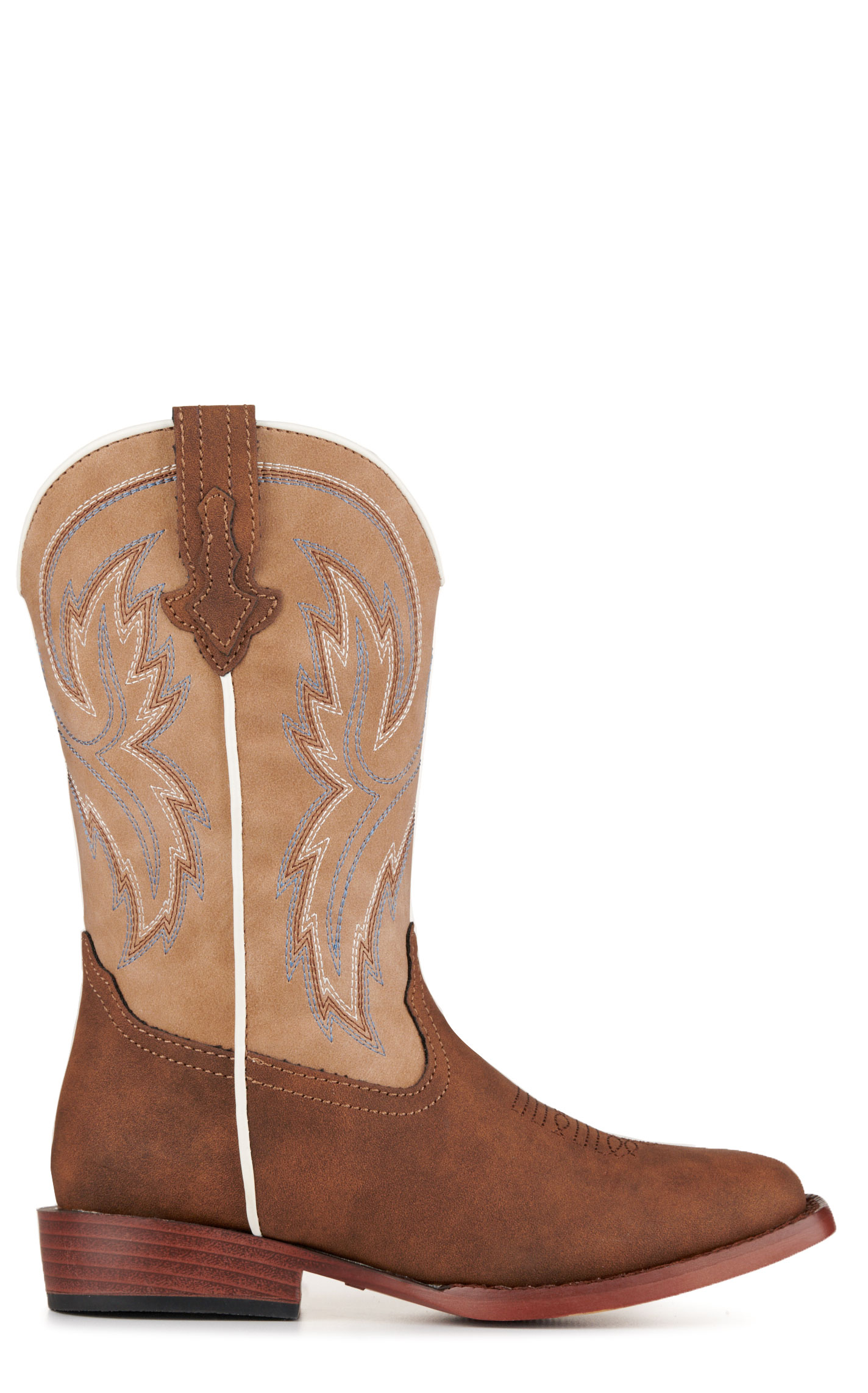 Roper Kids' Eastwood Brown and Tan Faux Leather Square Toe Cowboy Boots - Image 1