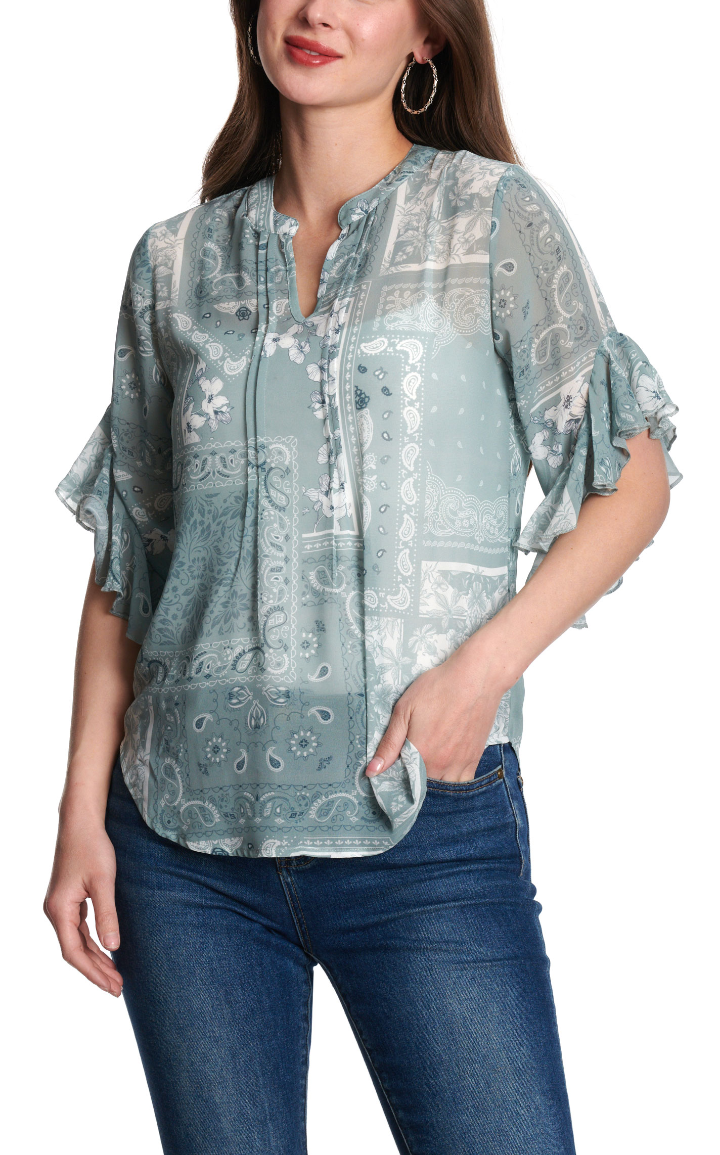 Cowgirl Hardware Women’s Blue Patchwork Floral Top - Image 1
