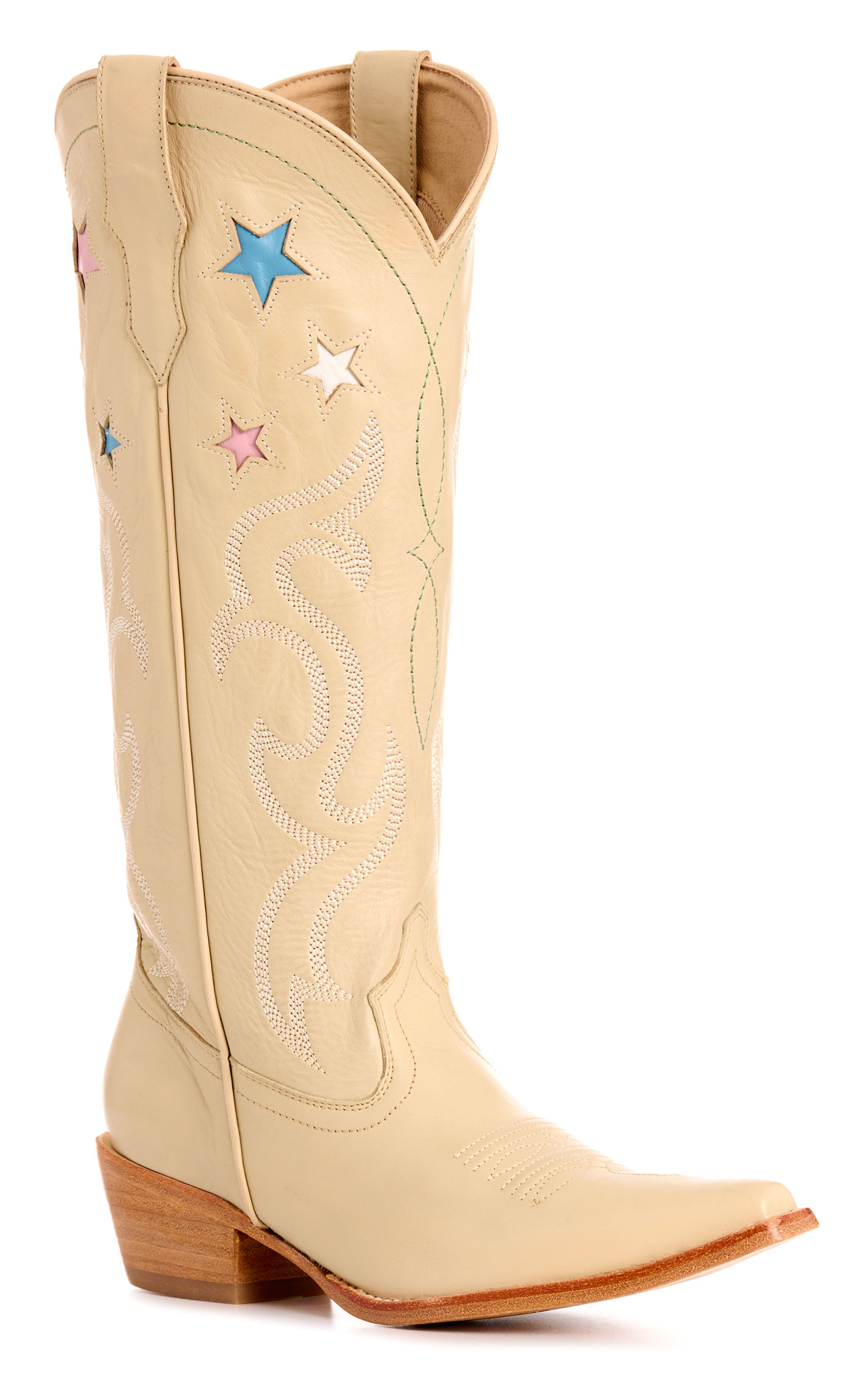 Rockin' C Women’s Ivory with Star Inlays Snip Toe Tall Cowboy Boots - Image 1