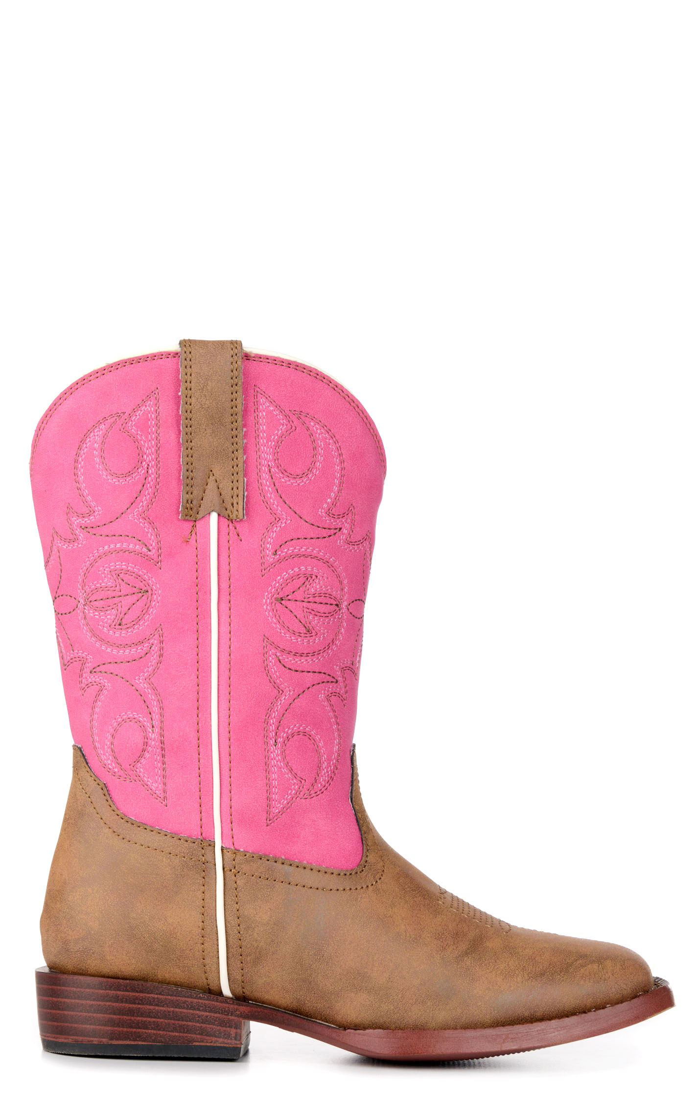 Roper Girls' Youth Ainsley Tan and Pink Square Toe Cowboy Boots - Image 1