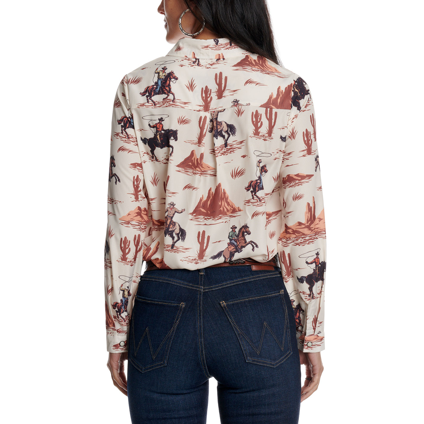 Fashion Express Women's White Cowboy Print Western Shirt - Image 1