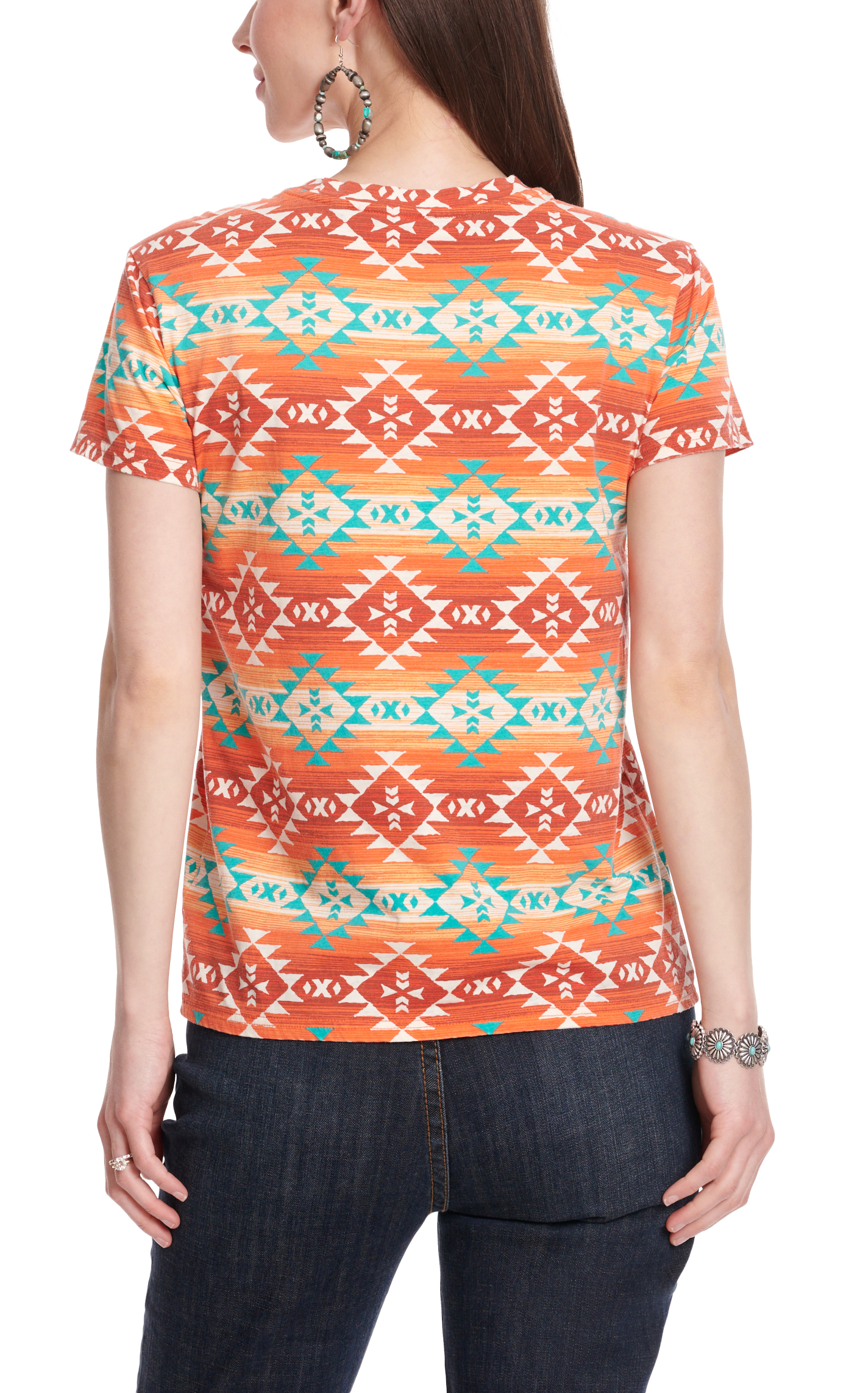 Panhandle Women's Sunrise & Turquoise Aztec Serape Print Short Sleeve Top - Image 1