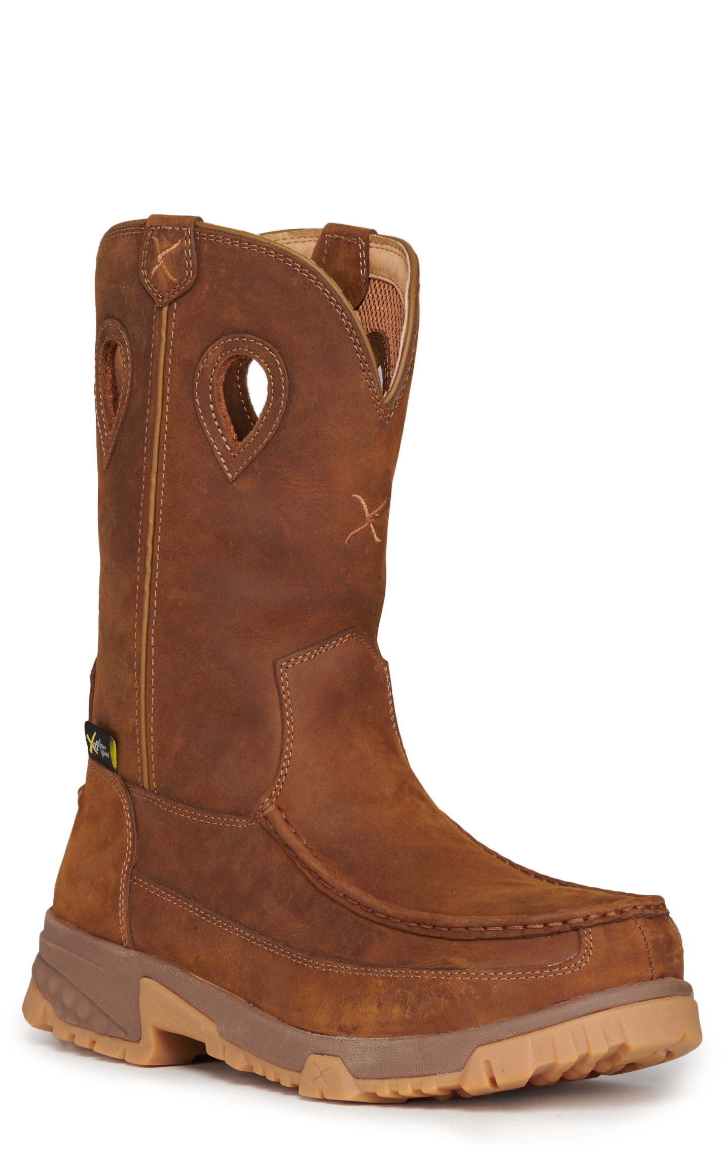 Twisted X Men's Distressed Saddle Brown CellStretch MetGuard Round Nano Composite Toe Work Boot - Image 1