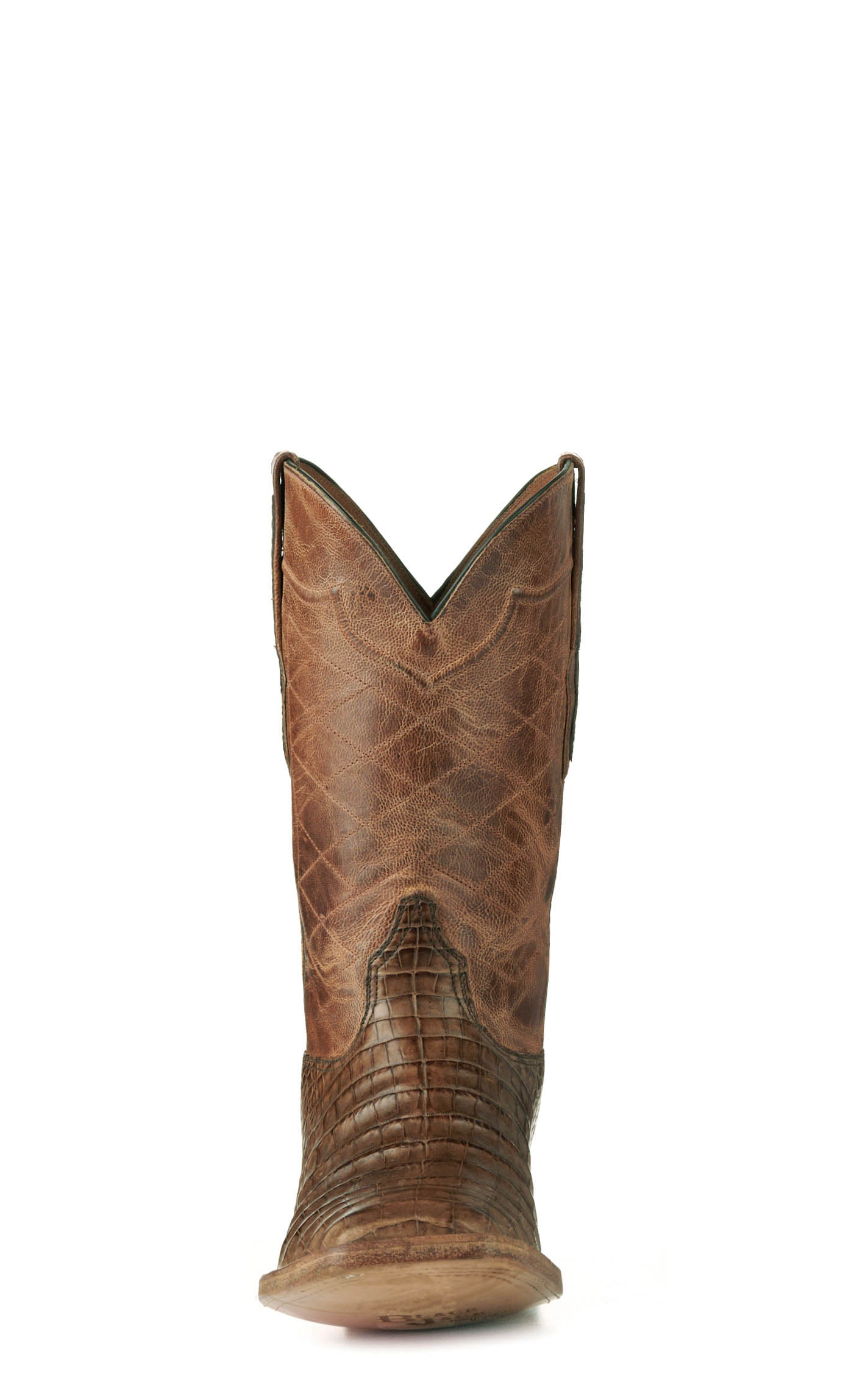 Black Jack Men's Coyote Tan and Burnished Glossy Cigar Caiman Wide Square Toe Exotic Cowboy Boots - Image 1