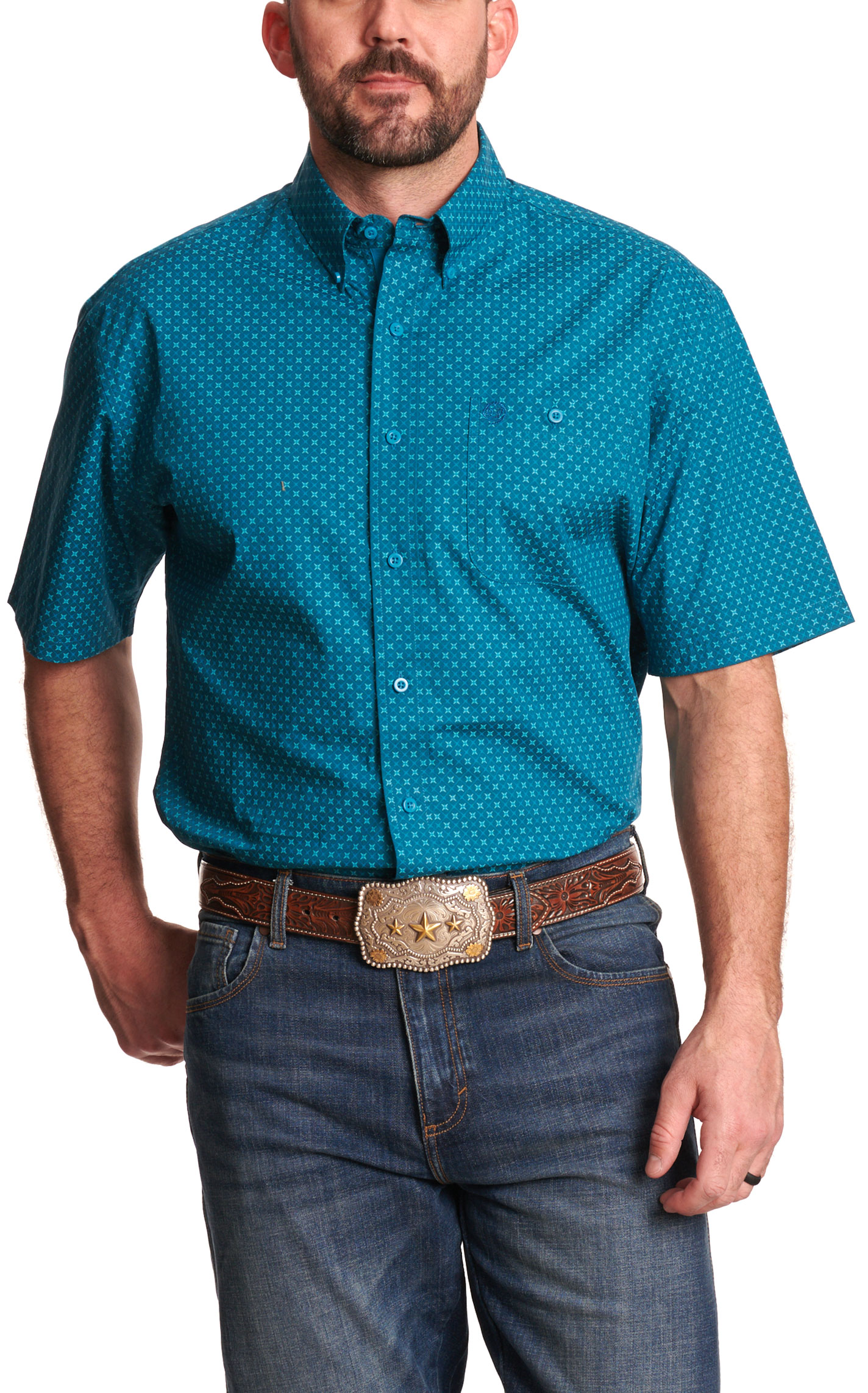 Wrangler Men's George Strait Blue Geo Print Western Shirt - Image 1