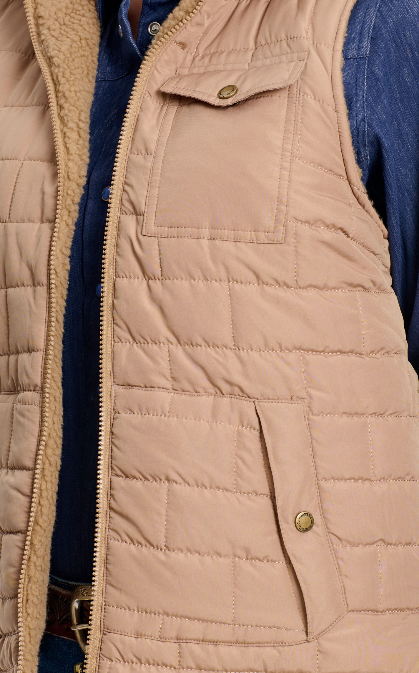 Montana Clothing Co. Women's Khaki Reversible Sherpa Vest - Image 1