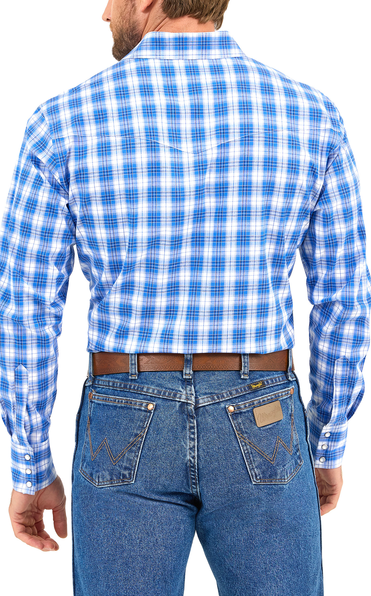 Wrangler Men's Vibrant Blue Plaid Print Western Shirt - Image 1