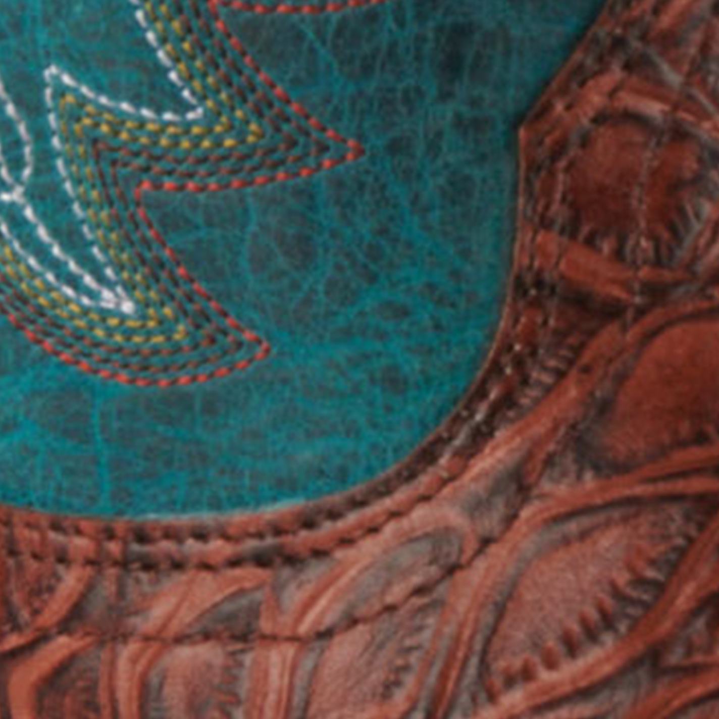 Cavender's Women's Intrepid Turquoise and Brown Baby Pirarucu Print Wide Square Toe Cowboy Boots - Image 1