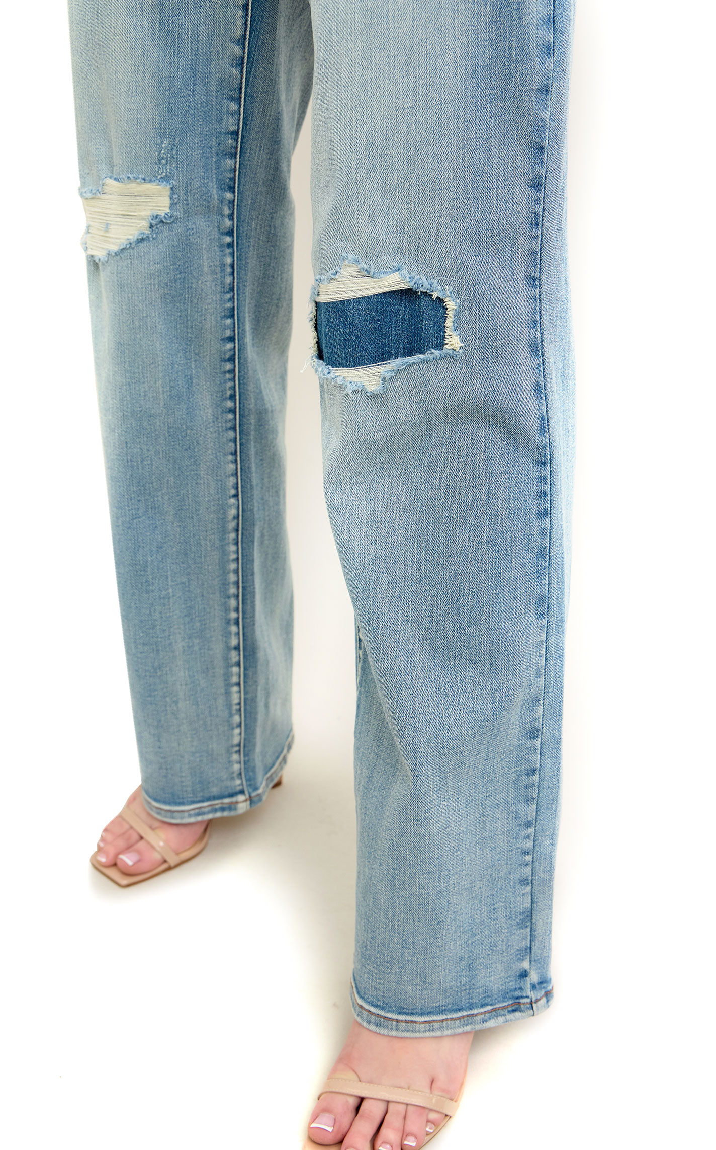 Judy Blue Women's Light Wash High Rise Distressed Knee Patch Straight Leg Jeans - Image 1