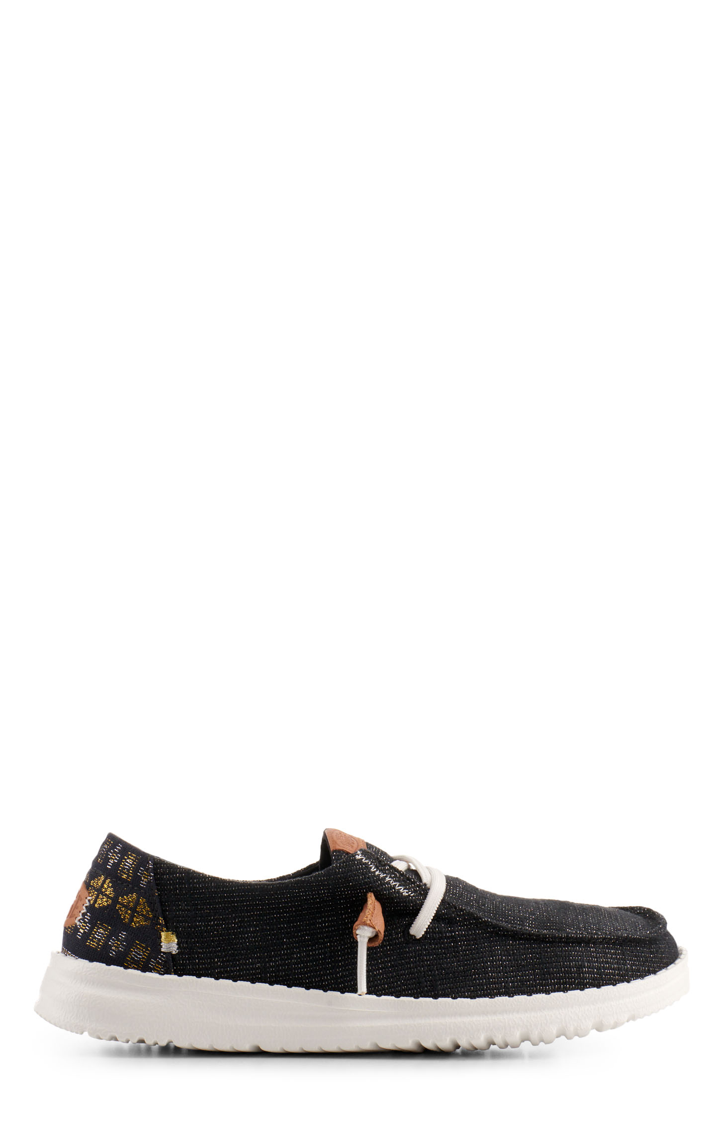 Hey Dude Women's Wendy Slub Baja Stripe Black and Silver Metallic Moc Toe Lace Up Casual Shoes - Image 1