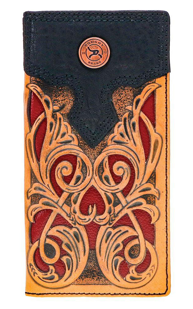 Hooey Men's Black & Tan Tooled Genuine Leather Red Inlay Rodeo Wallet - Image 1