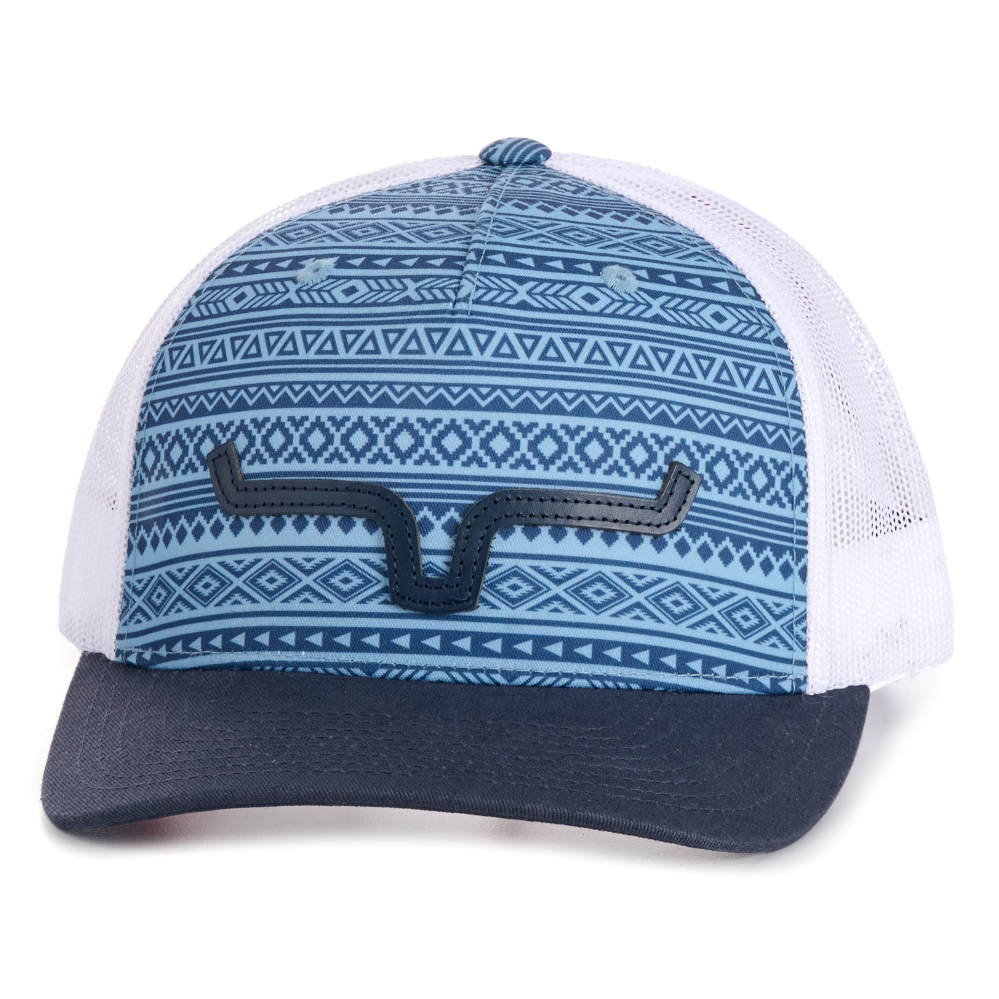 Kimes Ranch Men's Navy & Slate Blue Aztec Leather Logo Patch Cap - Image 1