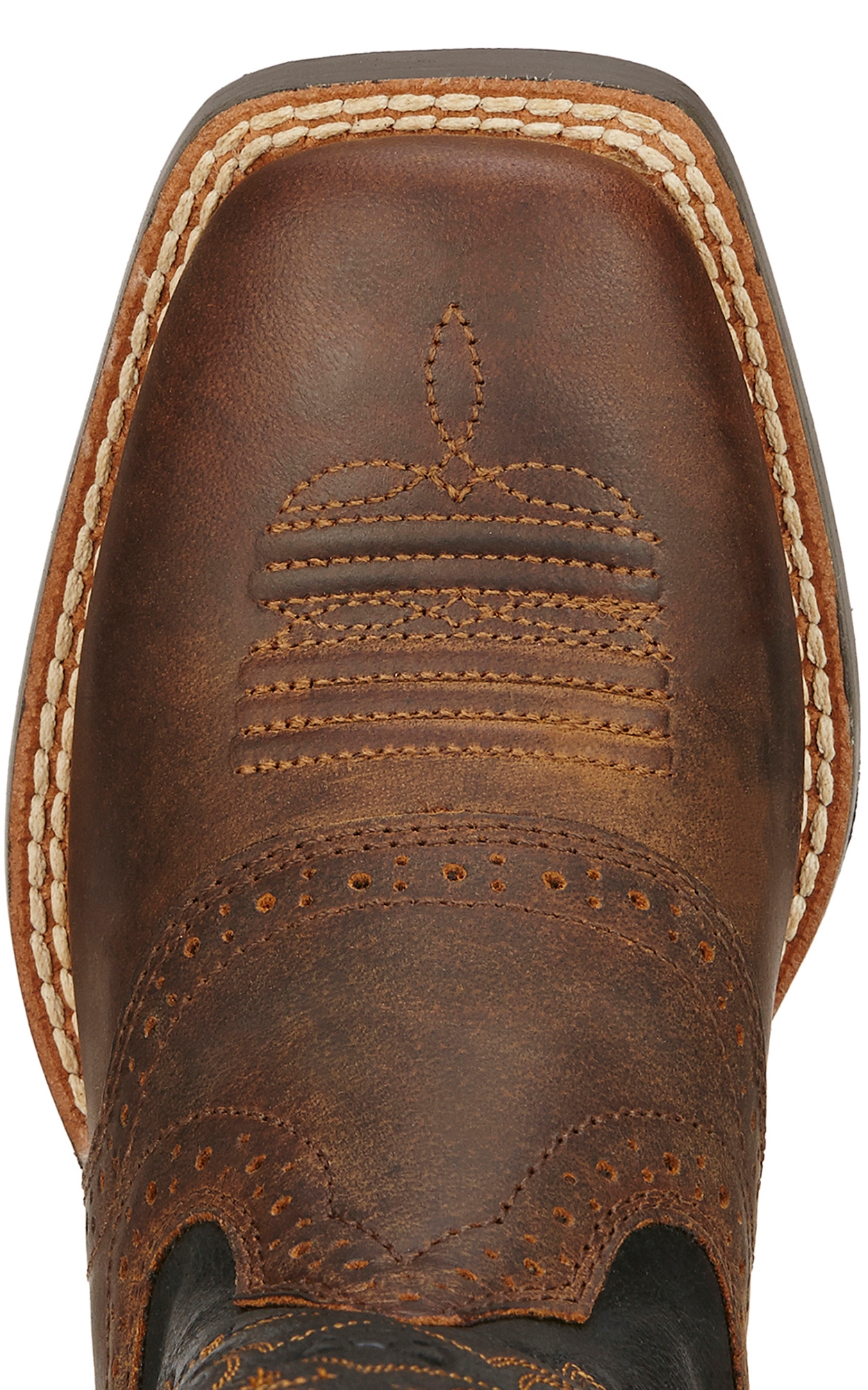 Ariat Youth Roughstock Distressed Brown with Black Square Toe Cowboy Boots - Image 1