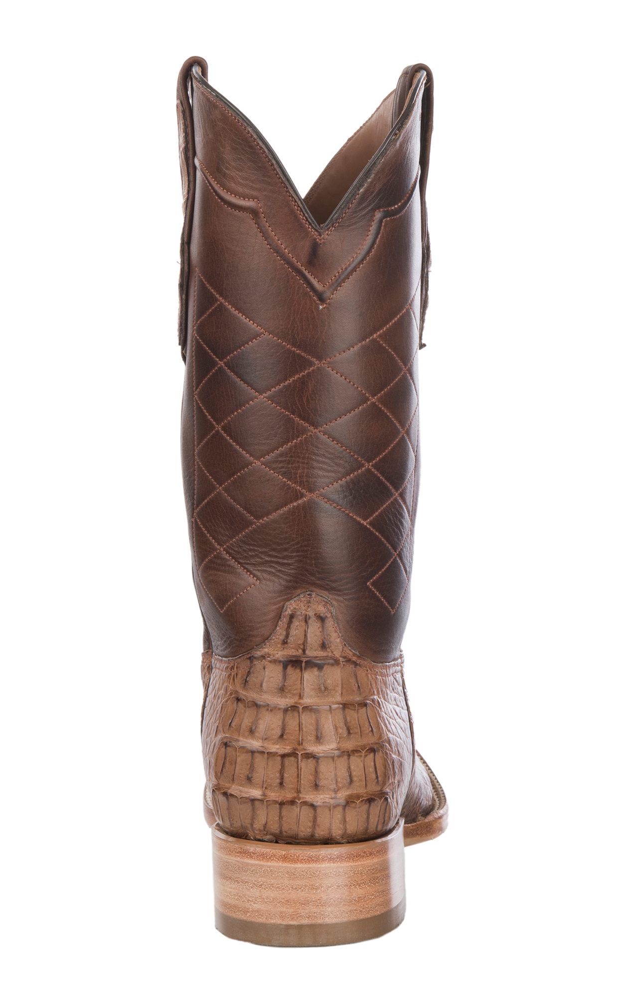 Black Jack Men's Burnished Brown Caiman Hornback and Brown Wide Square Toe Exotic Cowboy Boots - Image 1