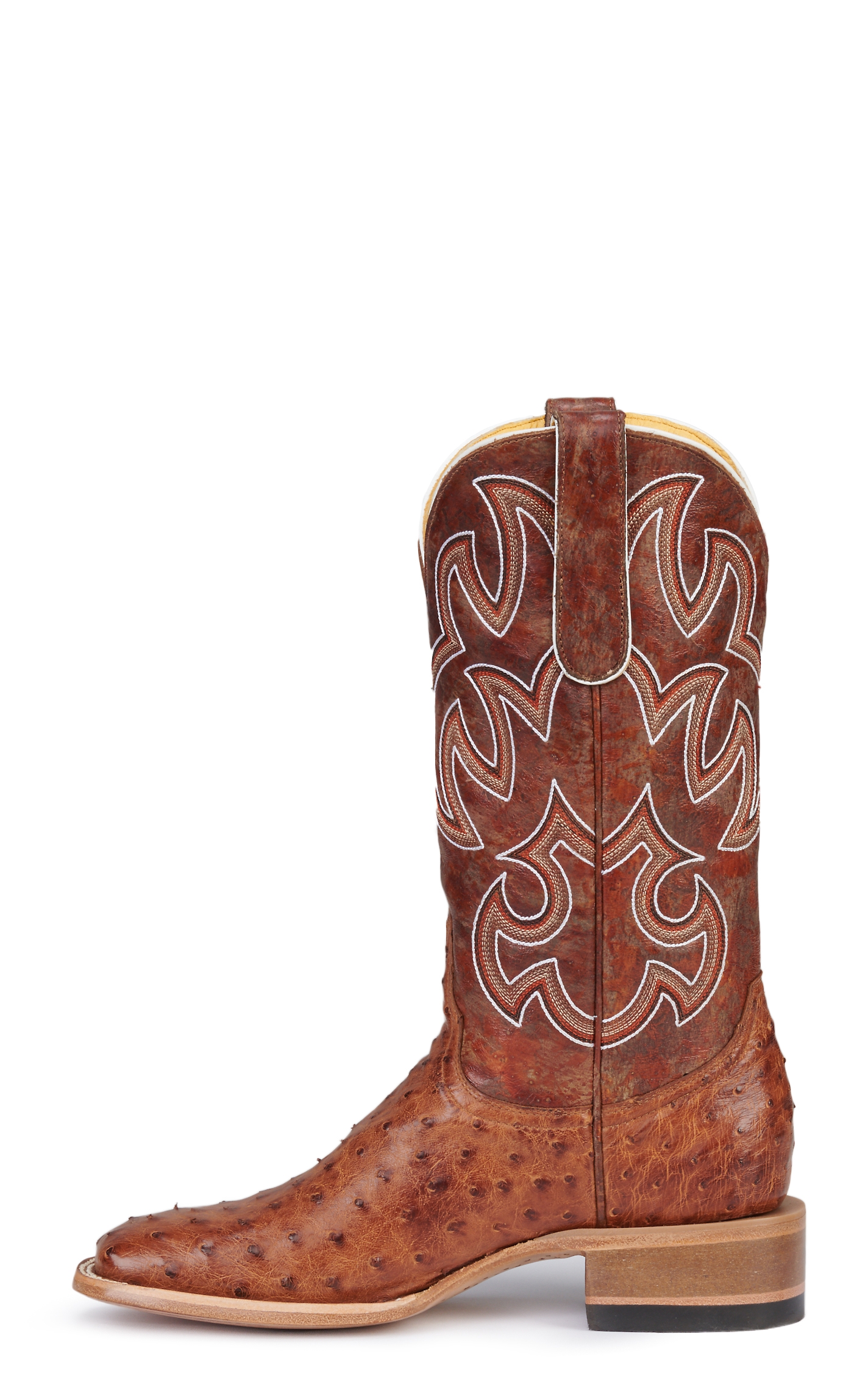 Cavender’s Women’s Honey Goat Leather and Cognac Full Quill Ostrich Exotic Wide Square Toe Cowboy Boots - Image 1